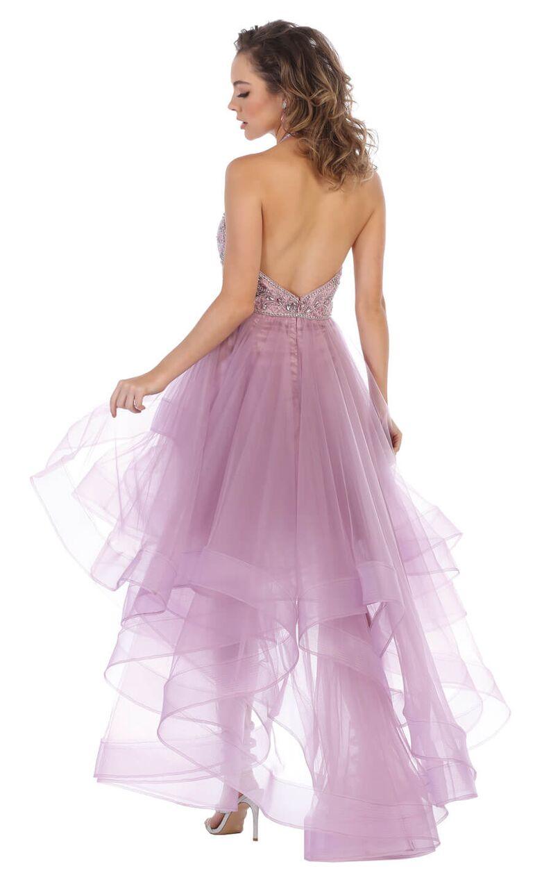 High Low Halter Ruffled Skirt Prom Dress - The Dress Outlet May Queen