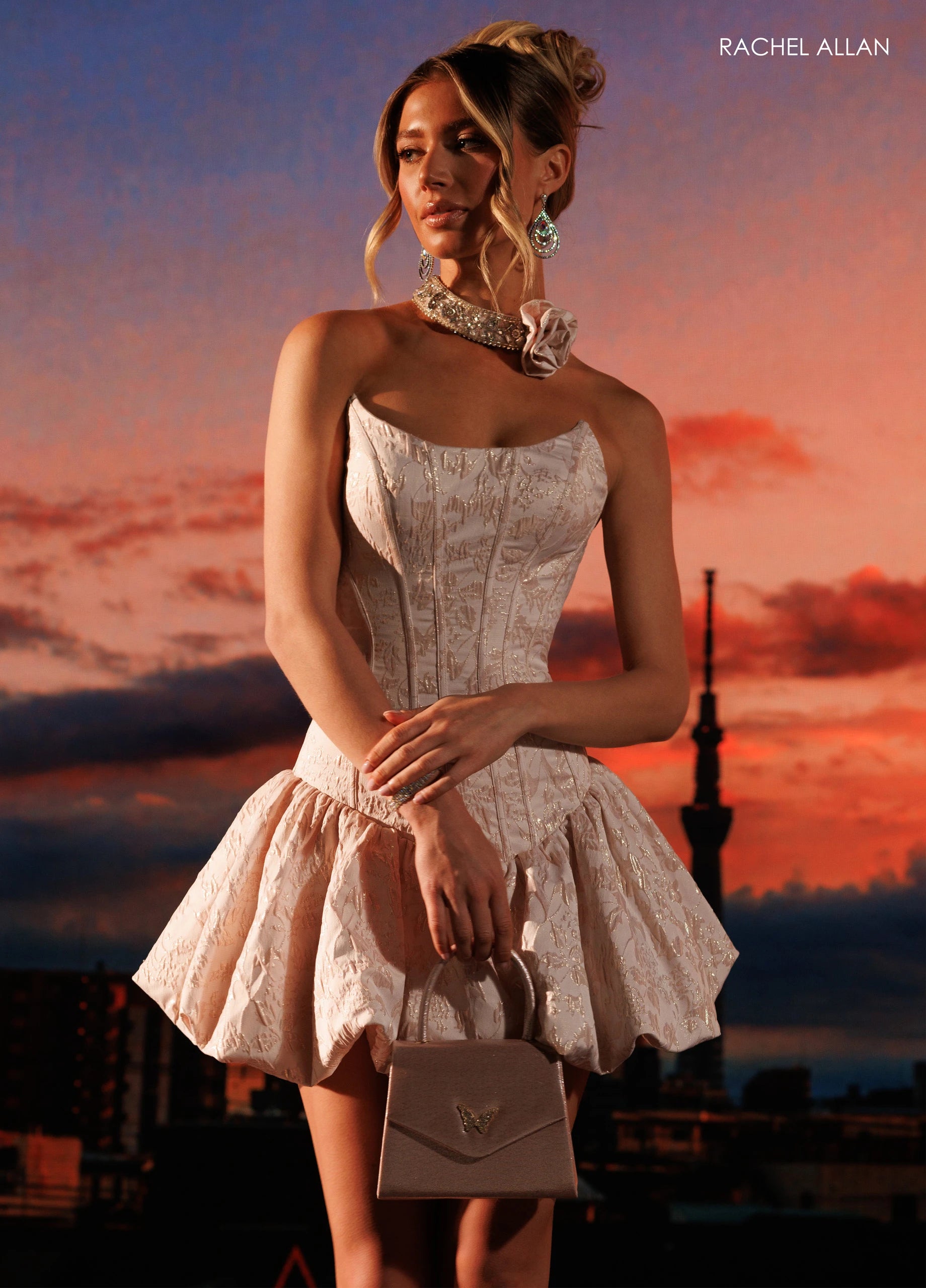 Strapless Curved Neck Mini Mikado Cocktail Fit & Flare Rachel Allan 40695
