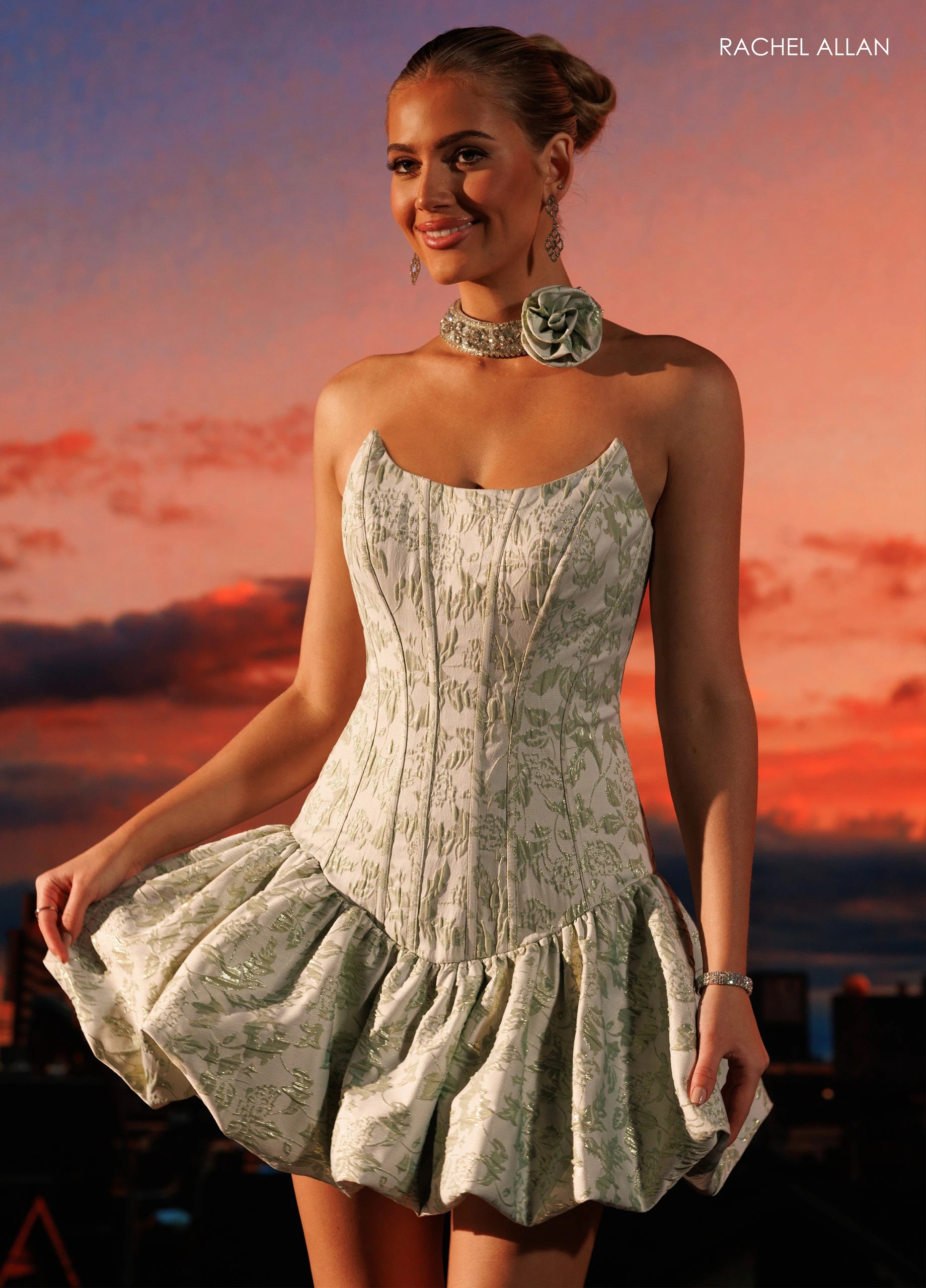 Strapless Curved Neck Mini Mikado Cocktail Fit & Flare Rachel Allan 40695