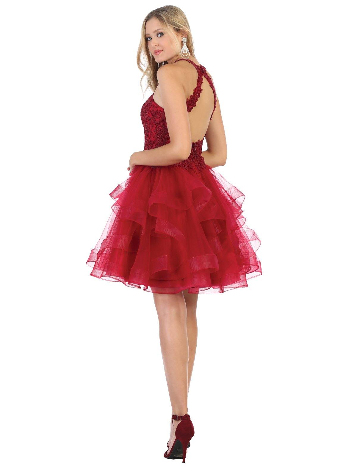 Homecoming Short Cocktail Lace Applique Party Dress - The Dress Outlet May Queen