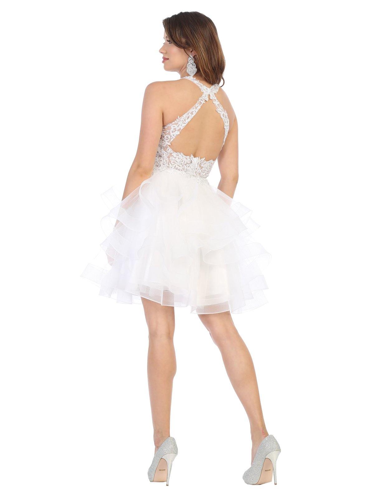 Homecoming Short Cocktail Lace Applique Party Dress - The Dress Outlet May Queen