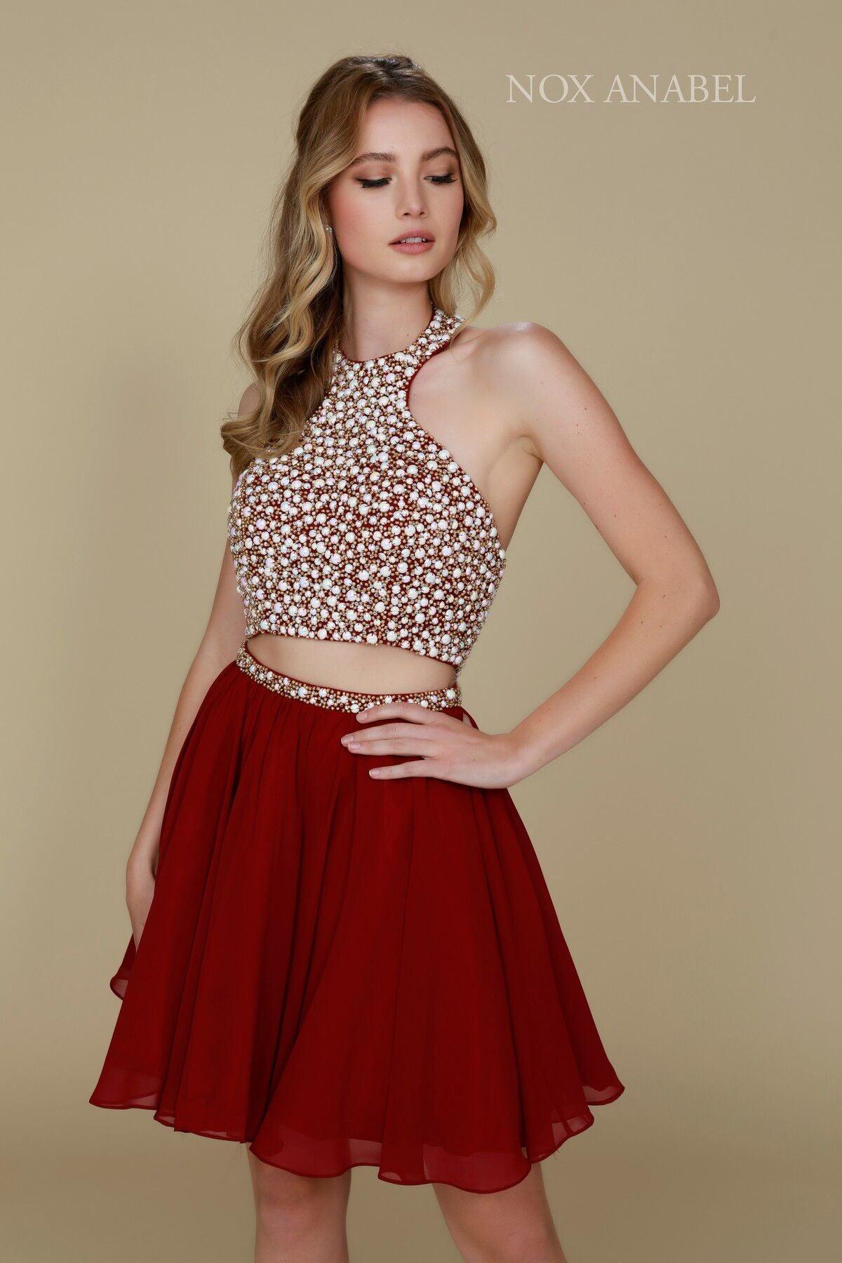 Homecoming Short Two Piece Set Beaded Halter Prom Dress