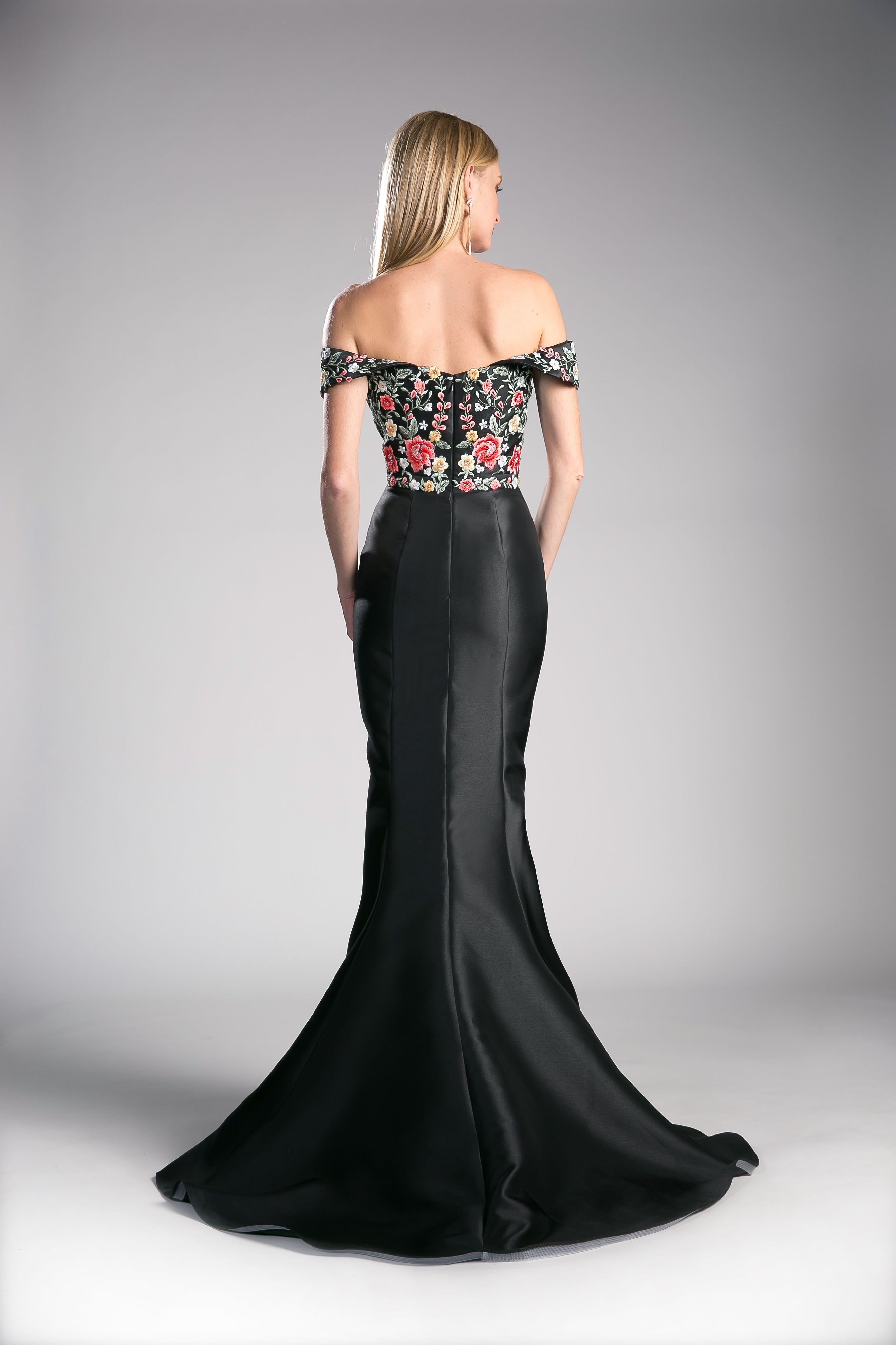 Prom Dresses Floral Formal Long Fitted Prom Dress Black