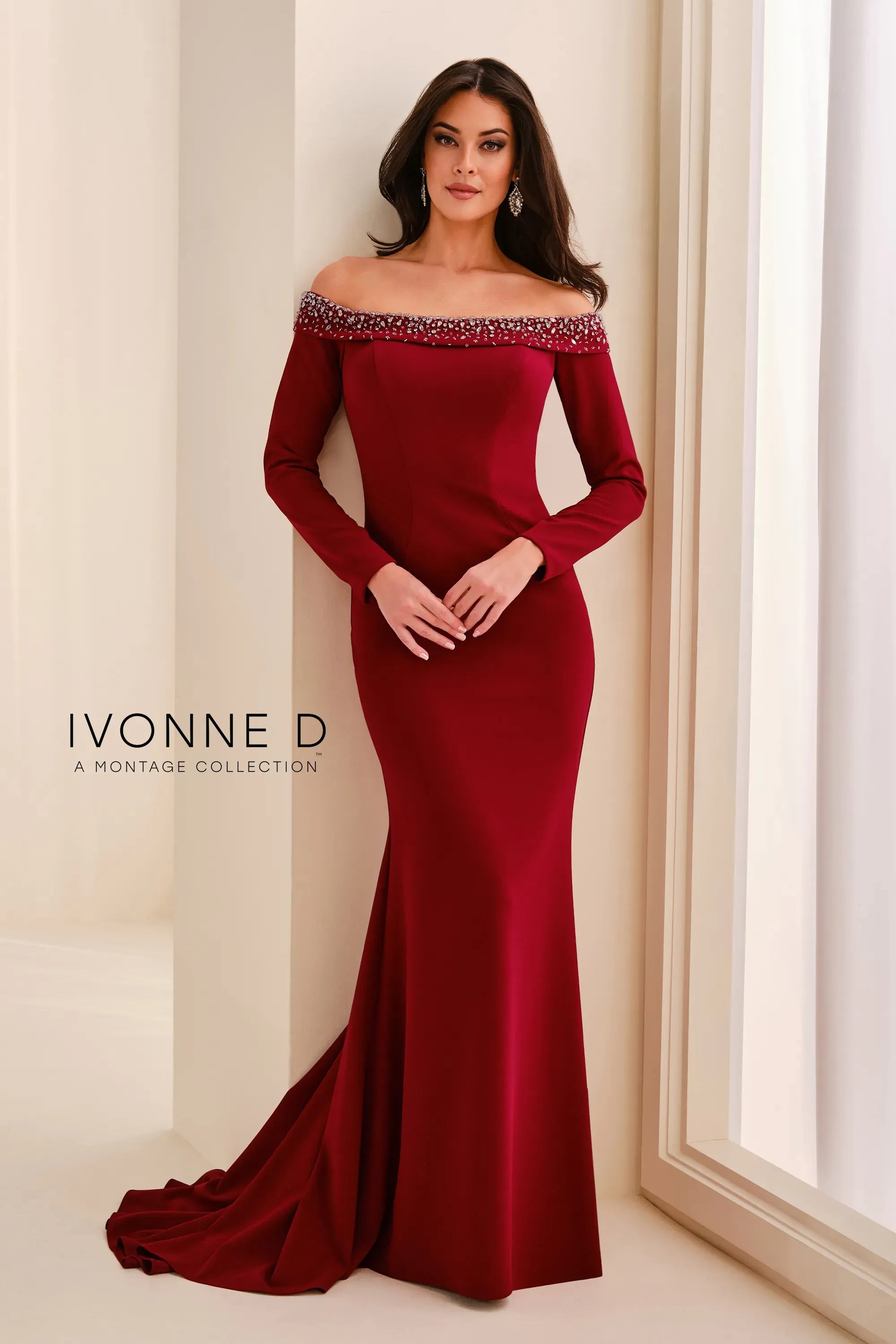 Off-the-Shoulder Floor-Length with Train Crepe Formal Mermaid/Trumpet Ivonne D ID2203