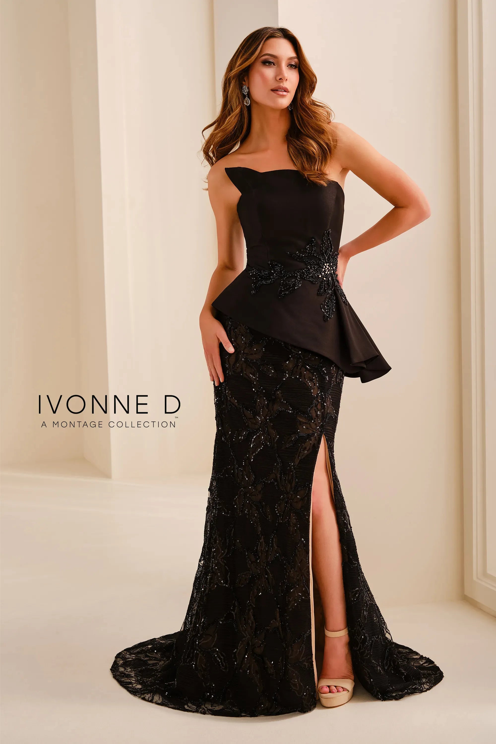 Strapless Curved Neck Floor-Length with Train Satin Formal Sheath/Column Ivonne D ID2204
