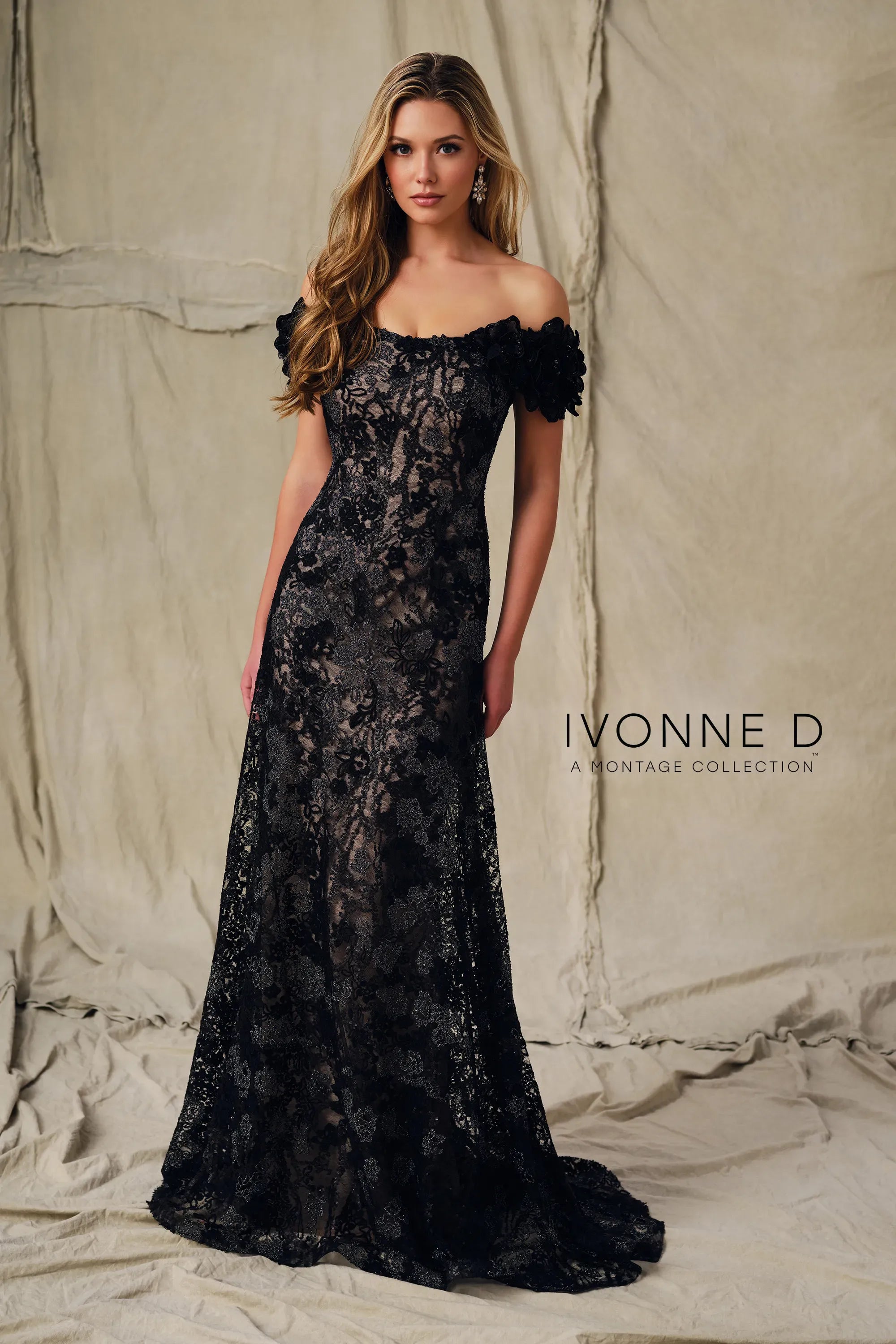 Off-the-Shoulder Floor-Length Lace Formal Sheath/Column Ivonne D ID2205