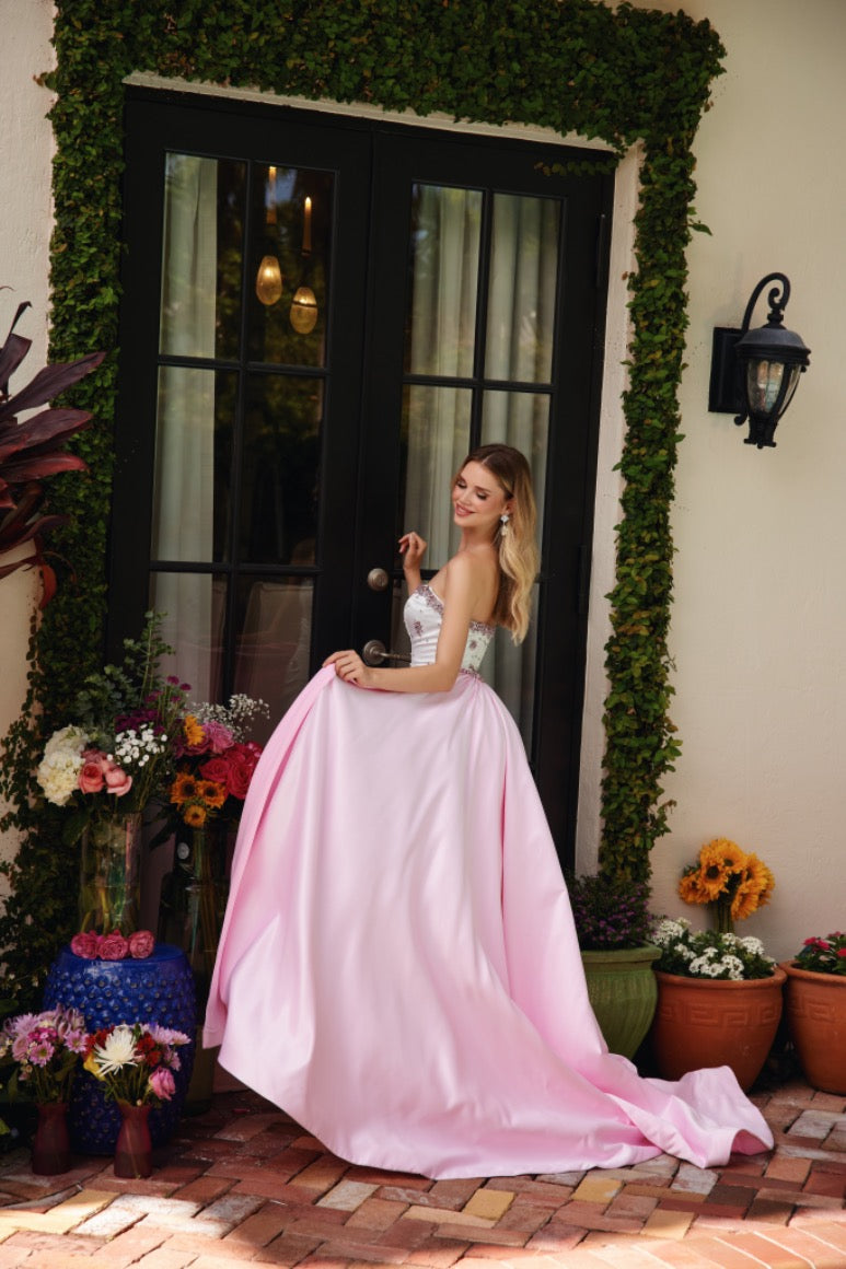 Prom Dresses Long Beaded Overskirt Formal Prom Dress Off White/Light Pink