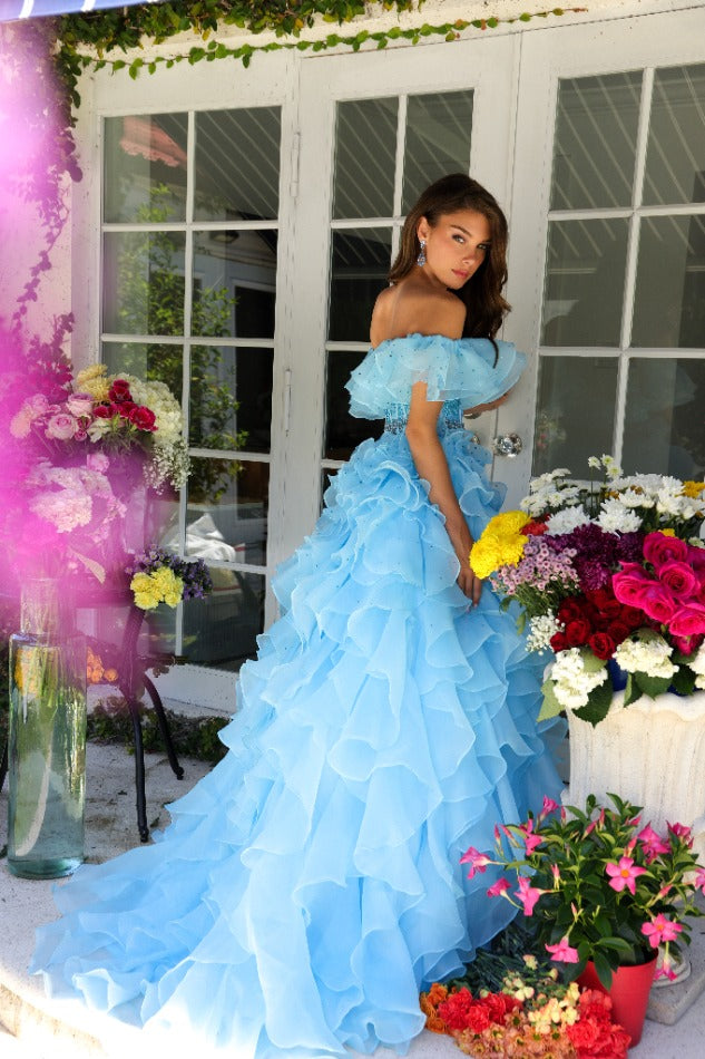Prom Dresses Long Formal Ball Gown Ruffle Prom Dress Light Blue