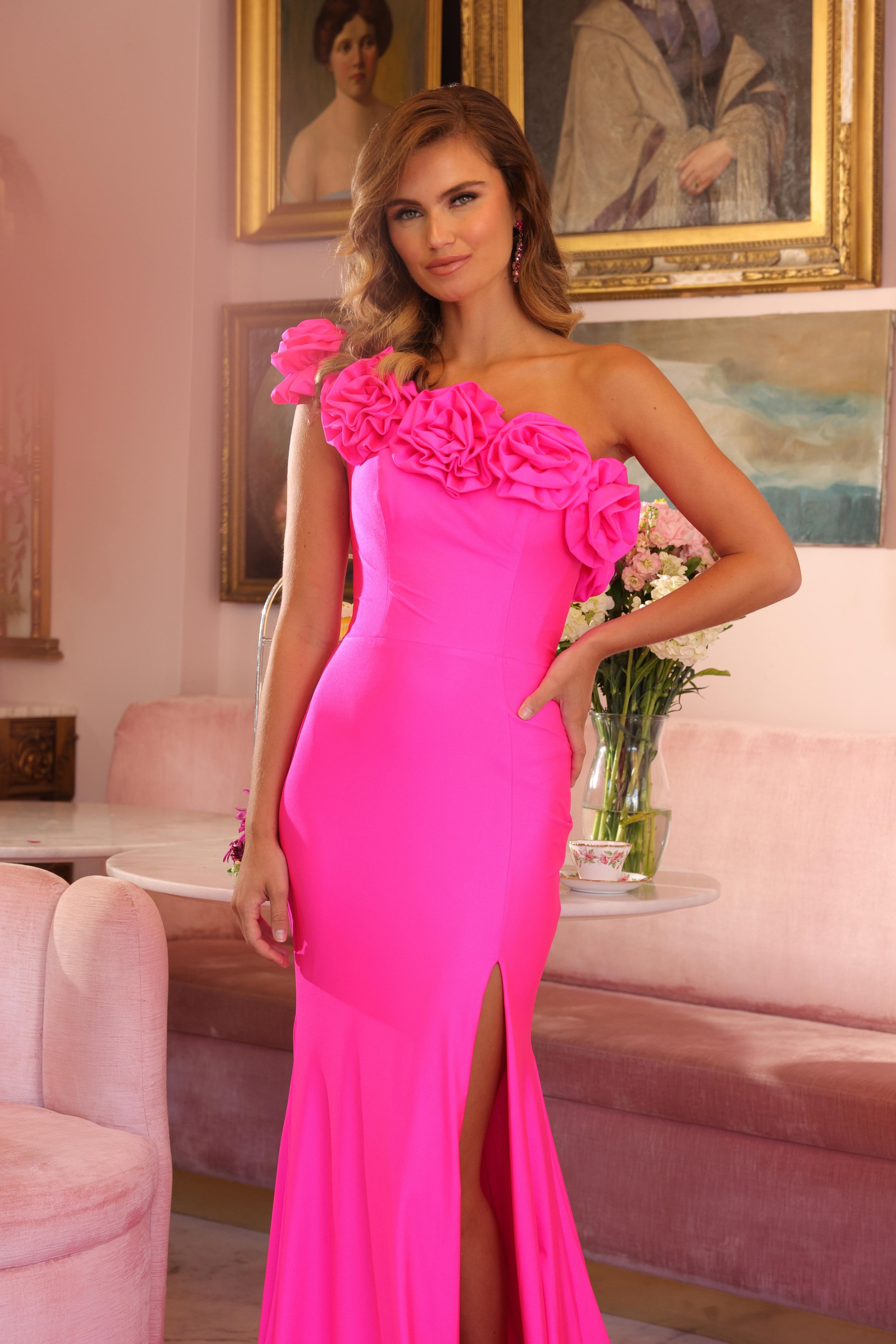 Prom Dresses Formal Fitted Slit Long Prom Dress Fuchsia