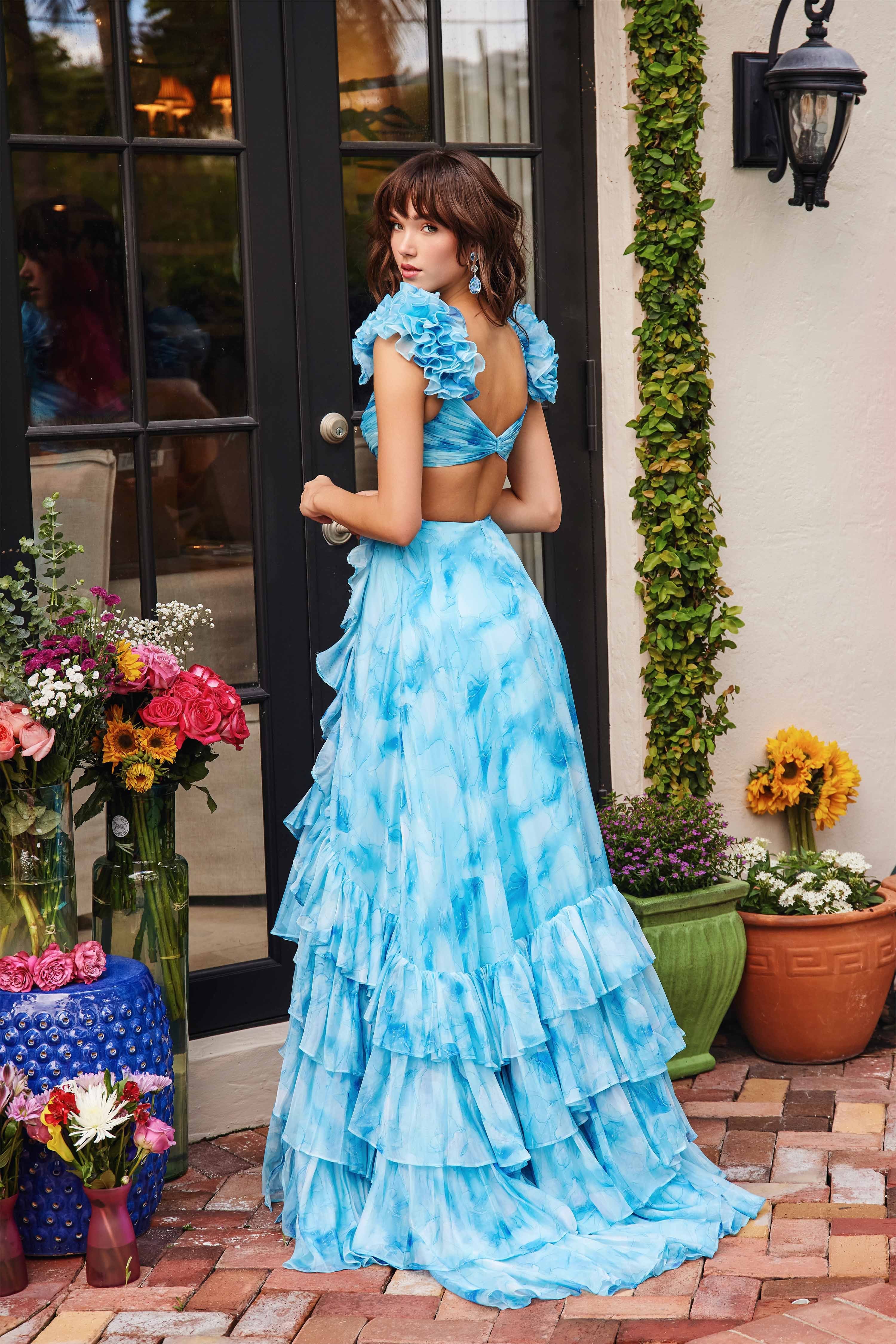 Prom Dresses Long Formal A Line Ruffle Tiered Prom Dress Turquoise