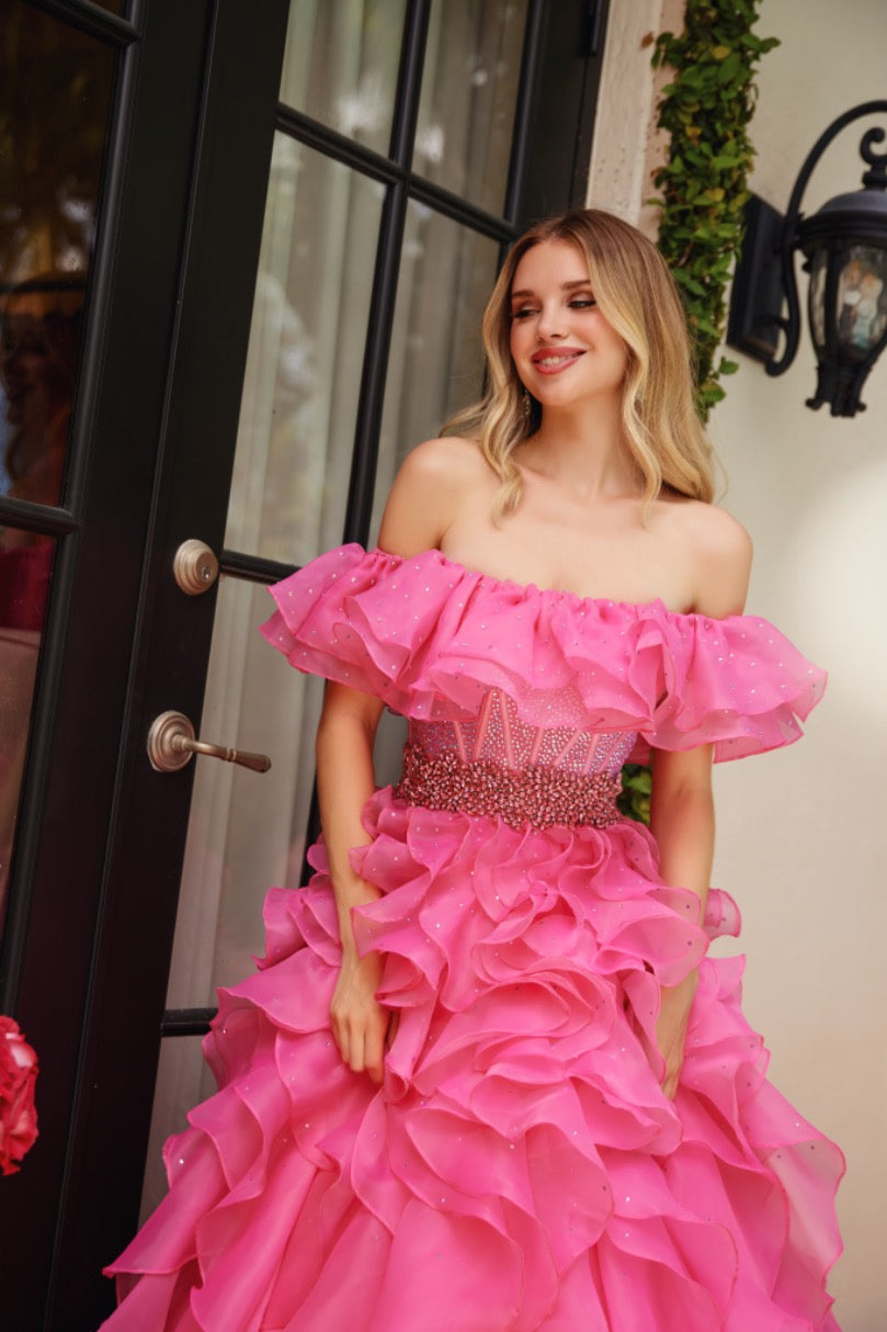 Prom Dresses Long Formal Ball Gown Ruffle Prom Dress Hot Pink