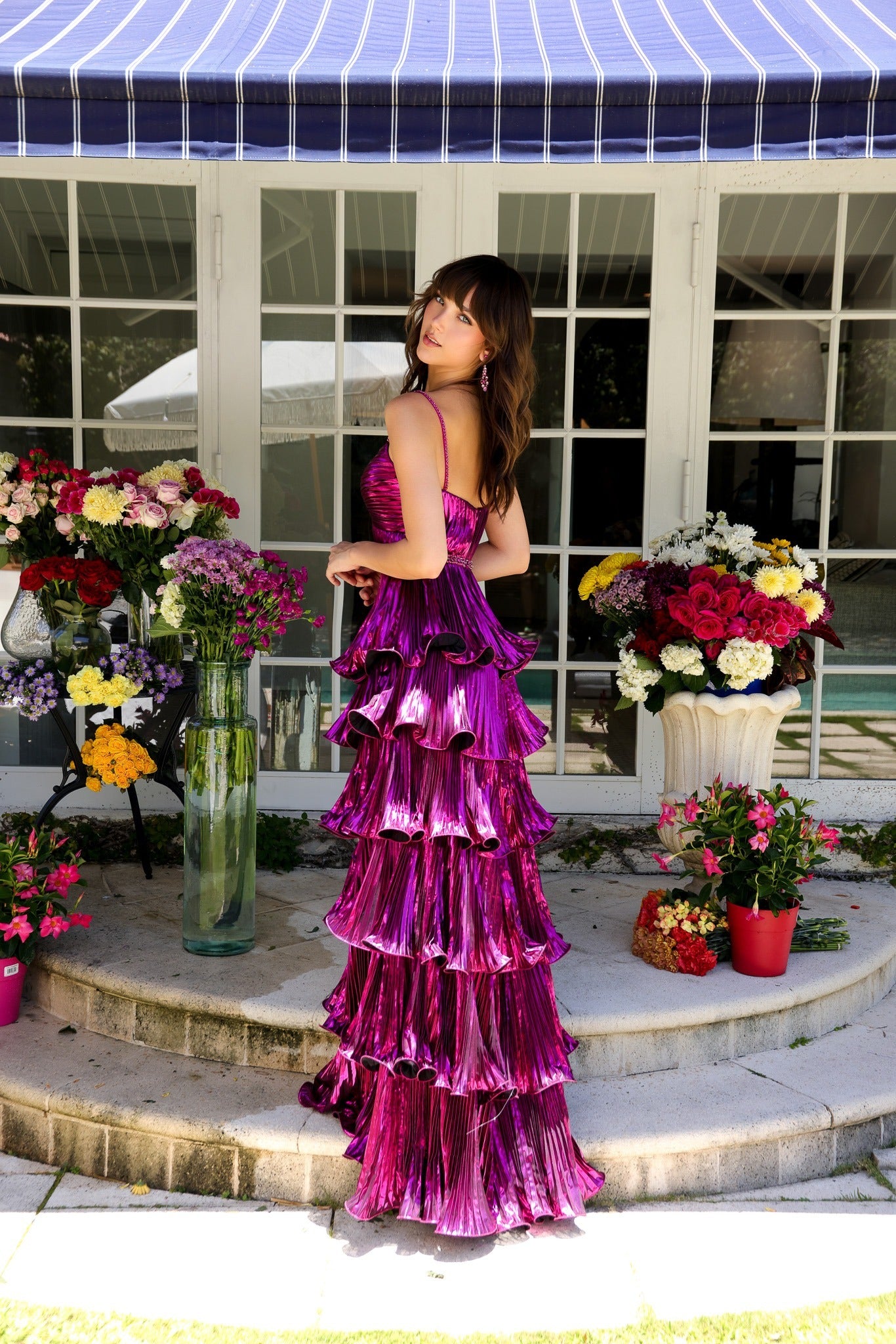 Prom Dresses Long Formal Tiered A Line Metallic Prom Dress Fuchsia