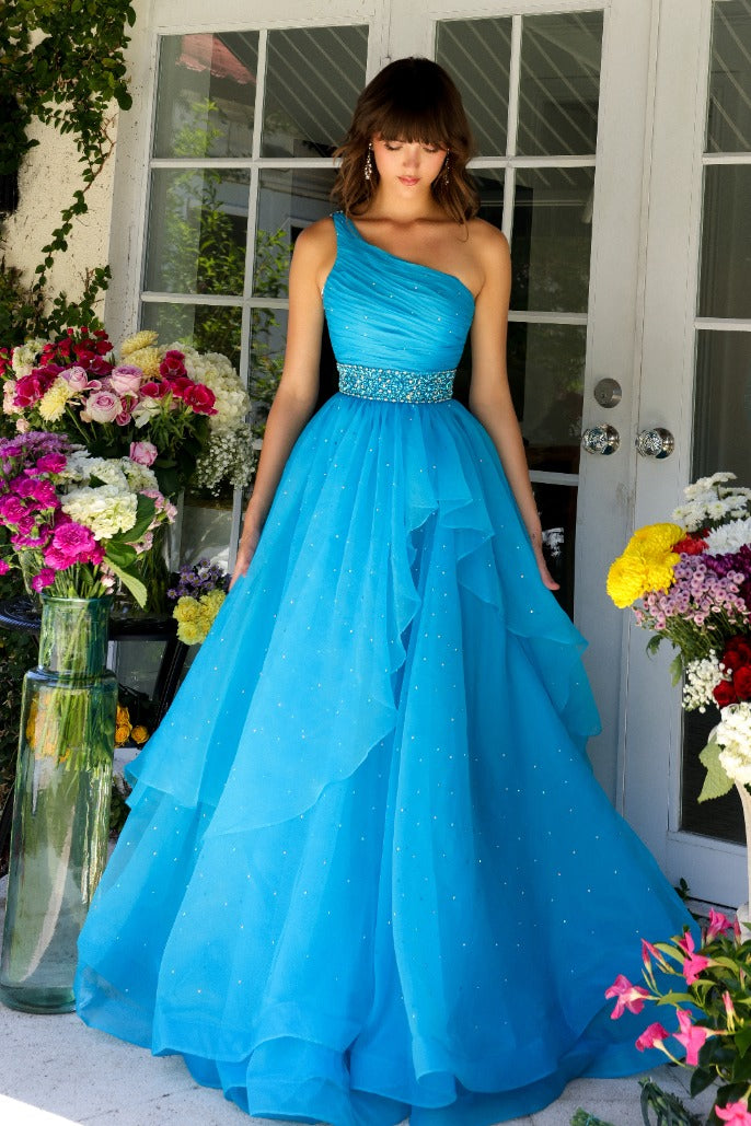 Prom Dresses A Line Long Beaded Ruched Ruffle Formal Prom Dress Turquoise