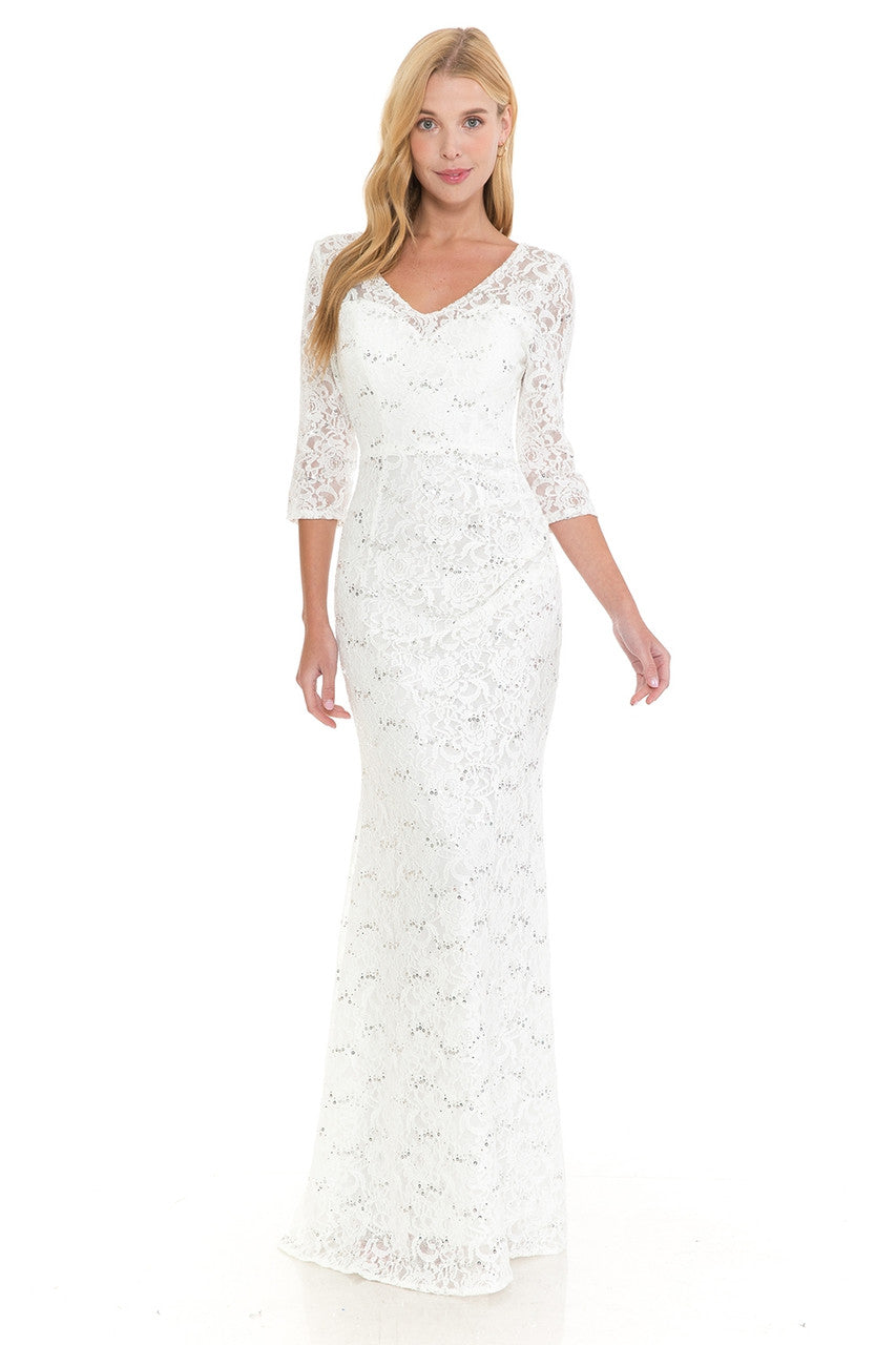 Wedding Dresses Long Sequin Lace Wedding Dress Lenovia 5223 Ivory