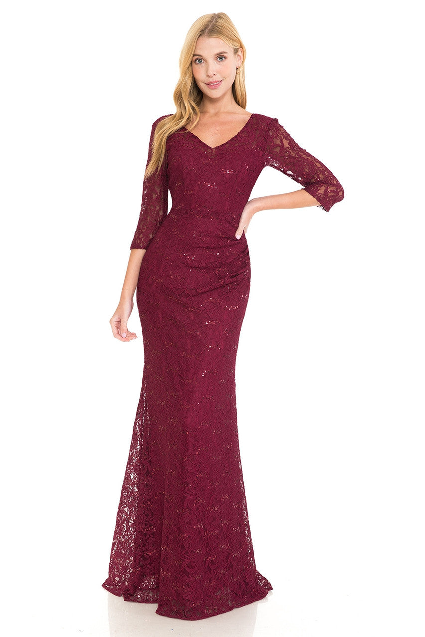 Mother of the Bride Dresses Long Formal Sequin Lace Mother of the Bride Dress Lenovia 5223 Burgundy