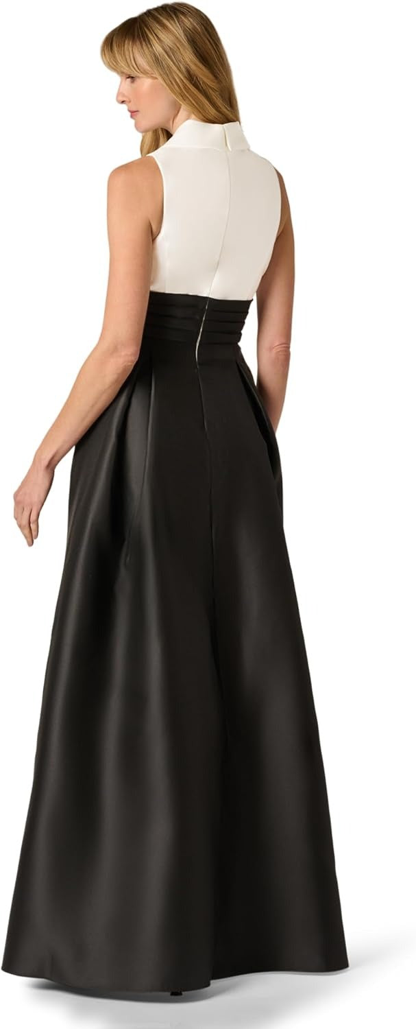 Crew/High-Neck Floor-Length Satin Occasion Ball Gown Adrianna Papell AP1E212826