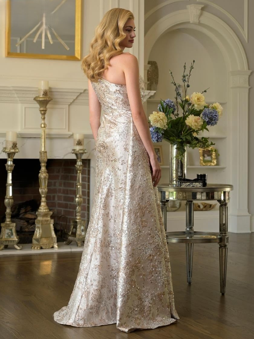 Formal Dresses Beaded Long Formal A Line Evening Dress Gold