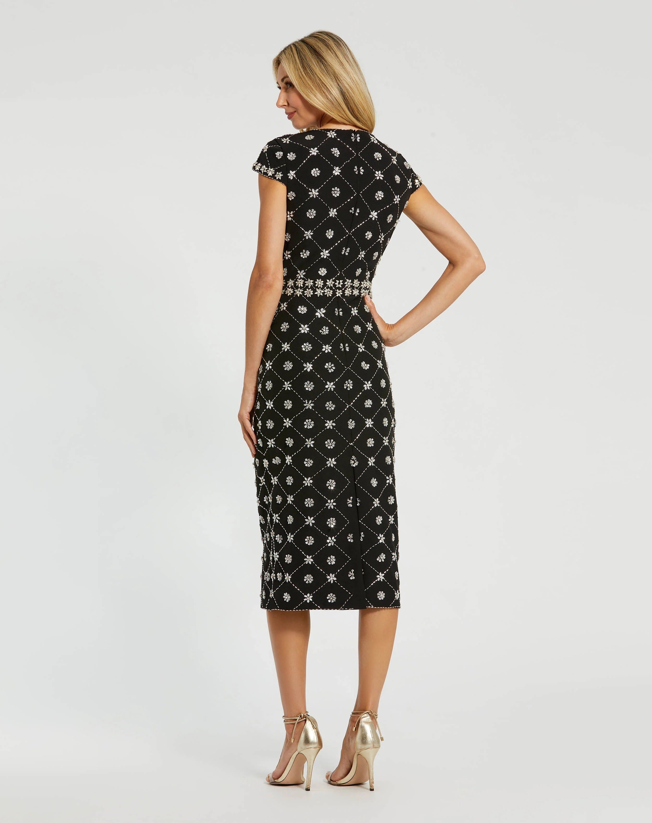 Cocktail Dresses Short Floral Beaded Cocktail Dress Black