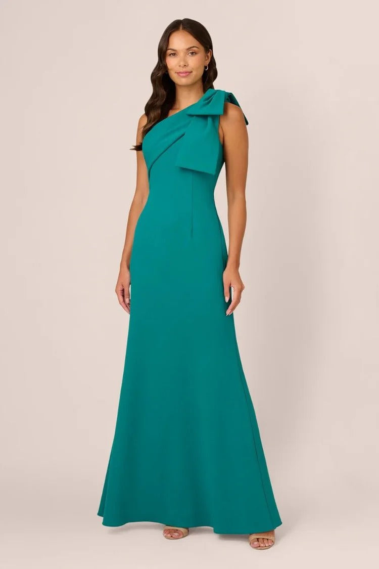 One-Shoulder Floor-Length Crepe Formal Sheath Adrianna Papell AP1E210970