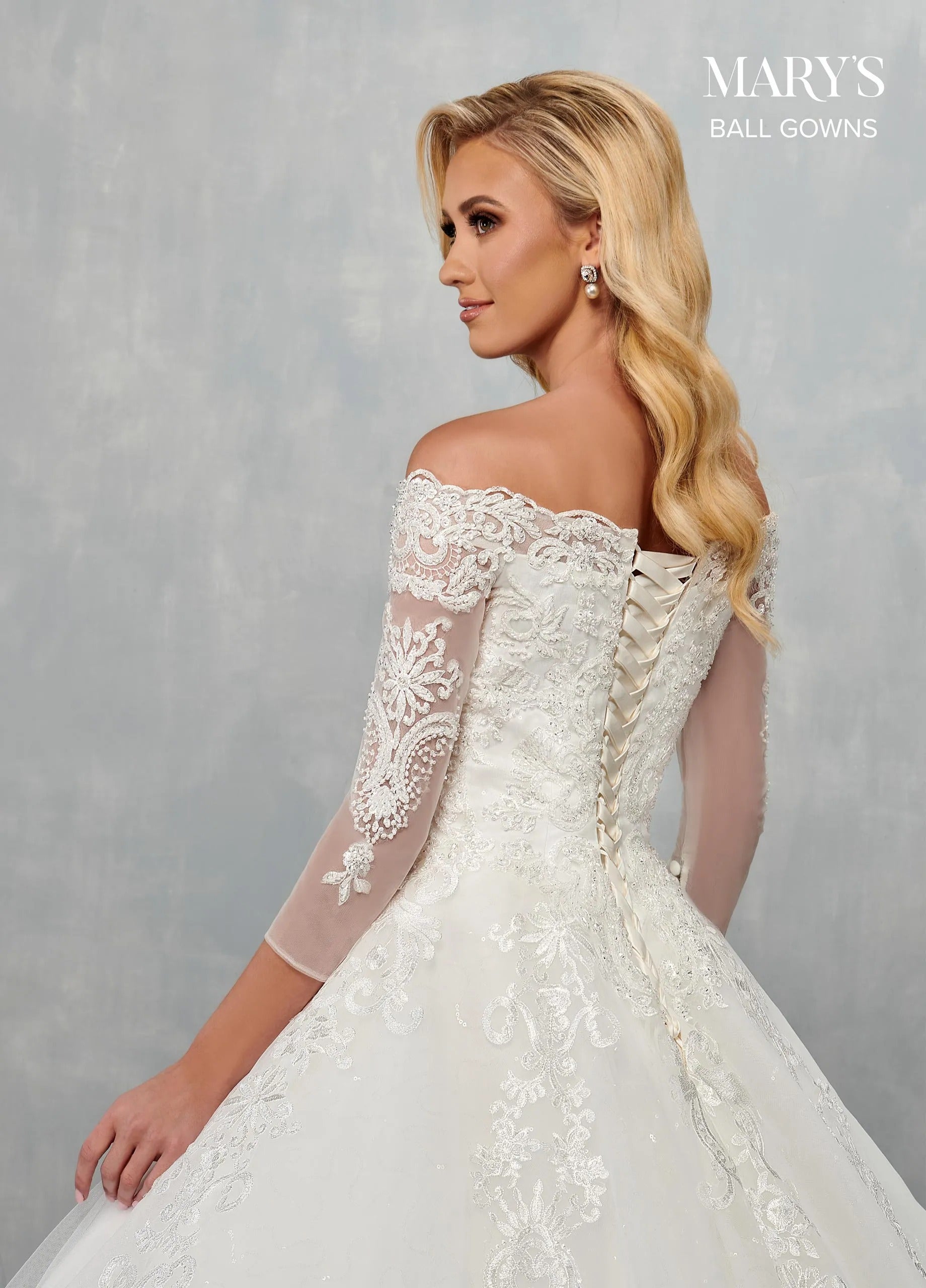 Ivory Off-the-Shoulder Floor-Length Glitter Tulle Wedding Ball Gown Rachel Allan MB6072 Rachel Allan MB6072