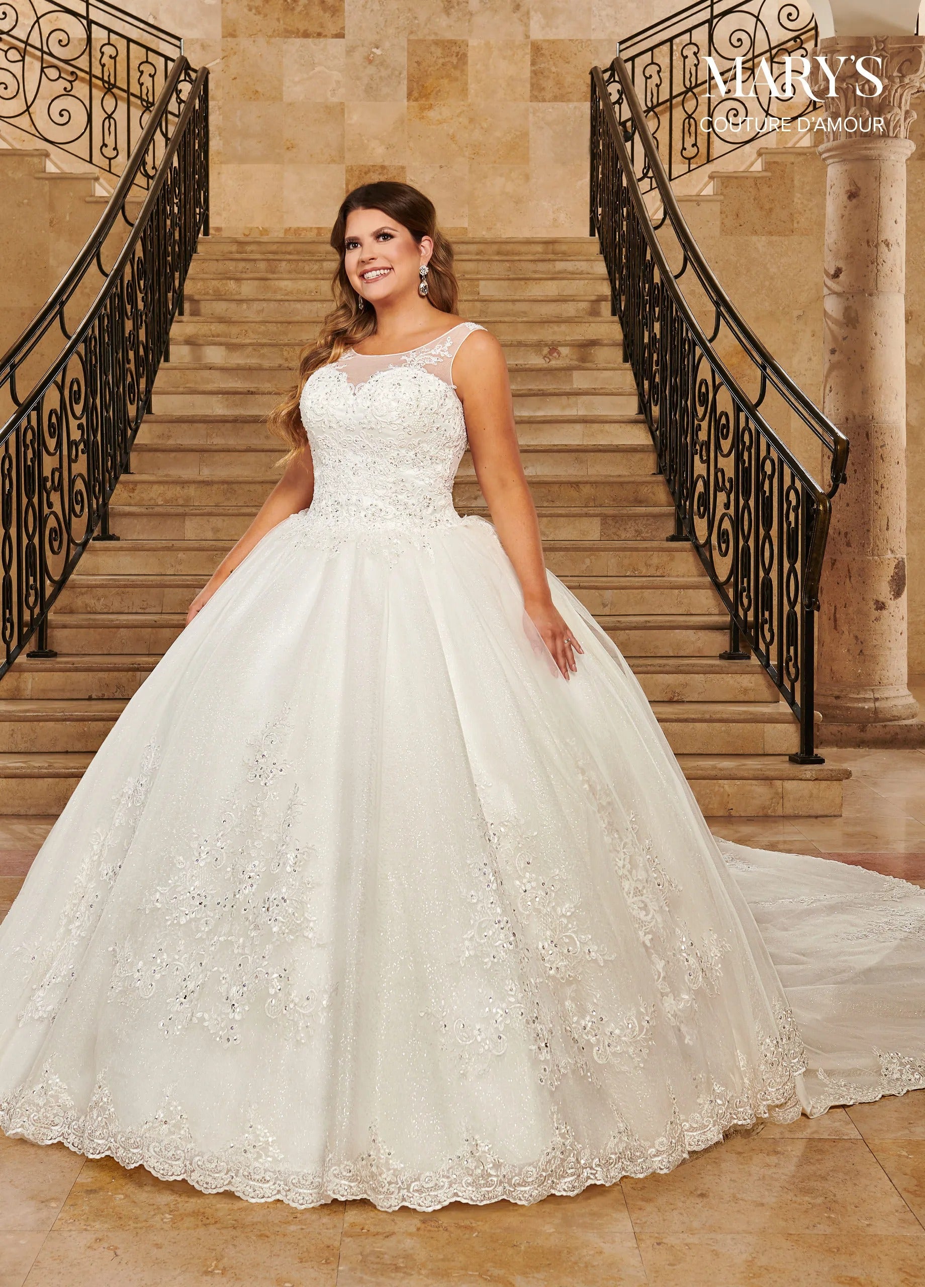 Ivory Illusion Sweetheart Floor-Length Sparkling Tulle Wedding Ball Gown with Detachable Royal Train Rachel Allan 6364