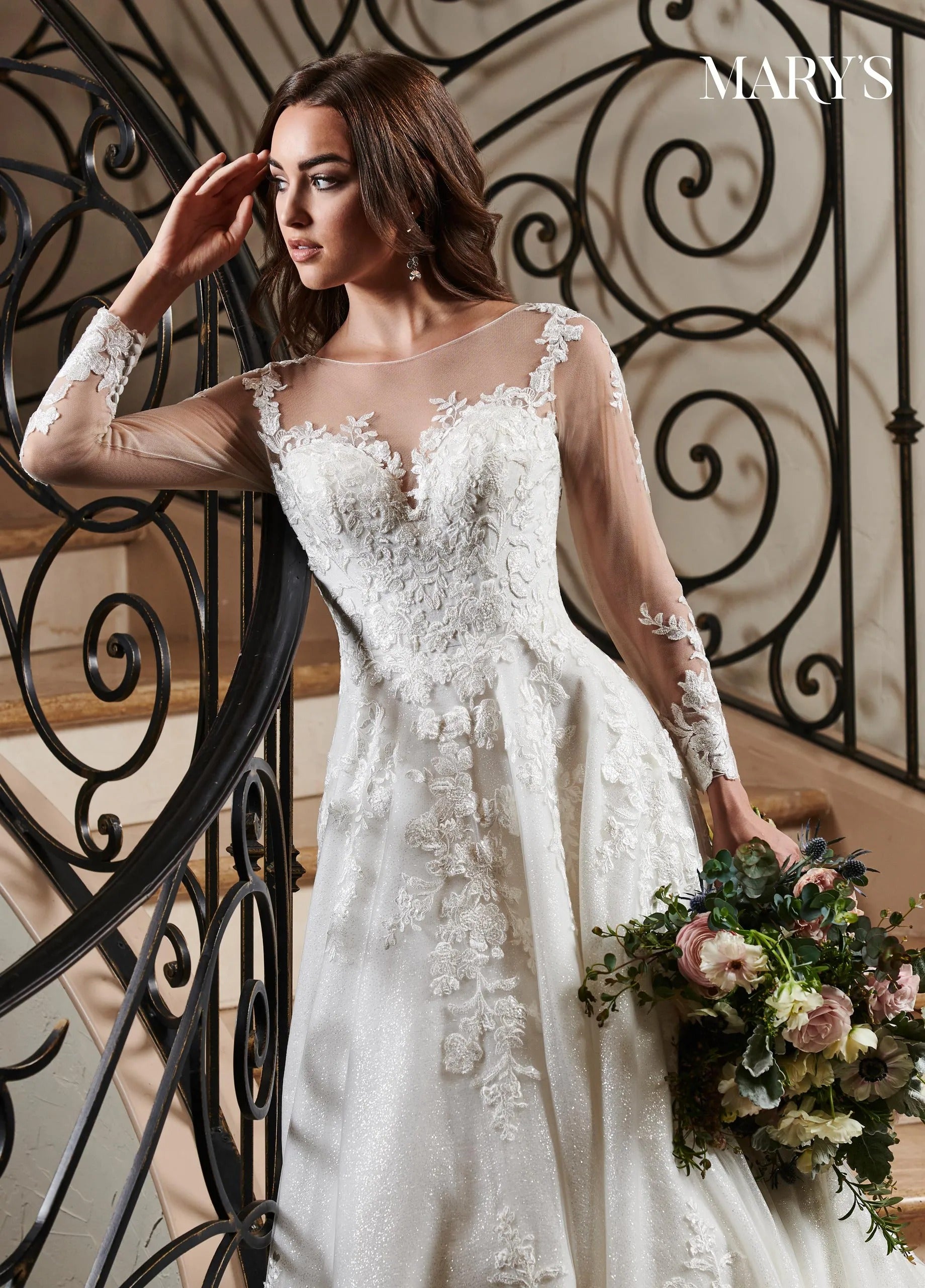 Ivory Nude Illusion Neck Floor-Length Tulle Bridal Ball Gown with Lace Appliqué Rachel Allan MB3079