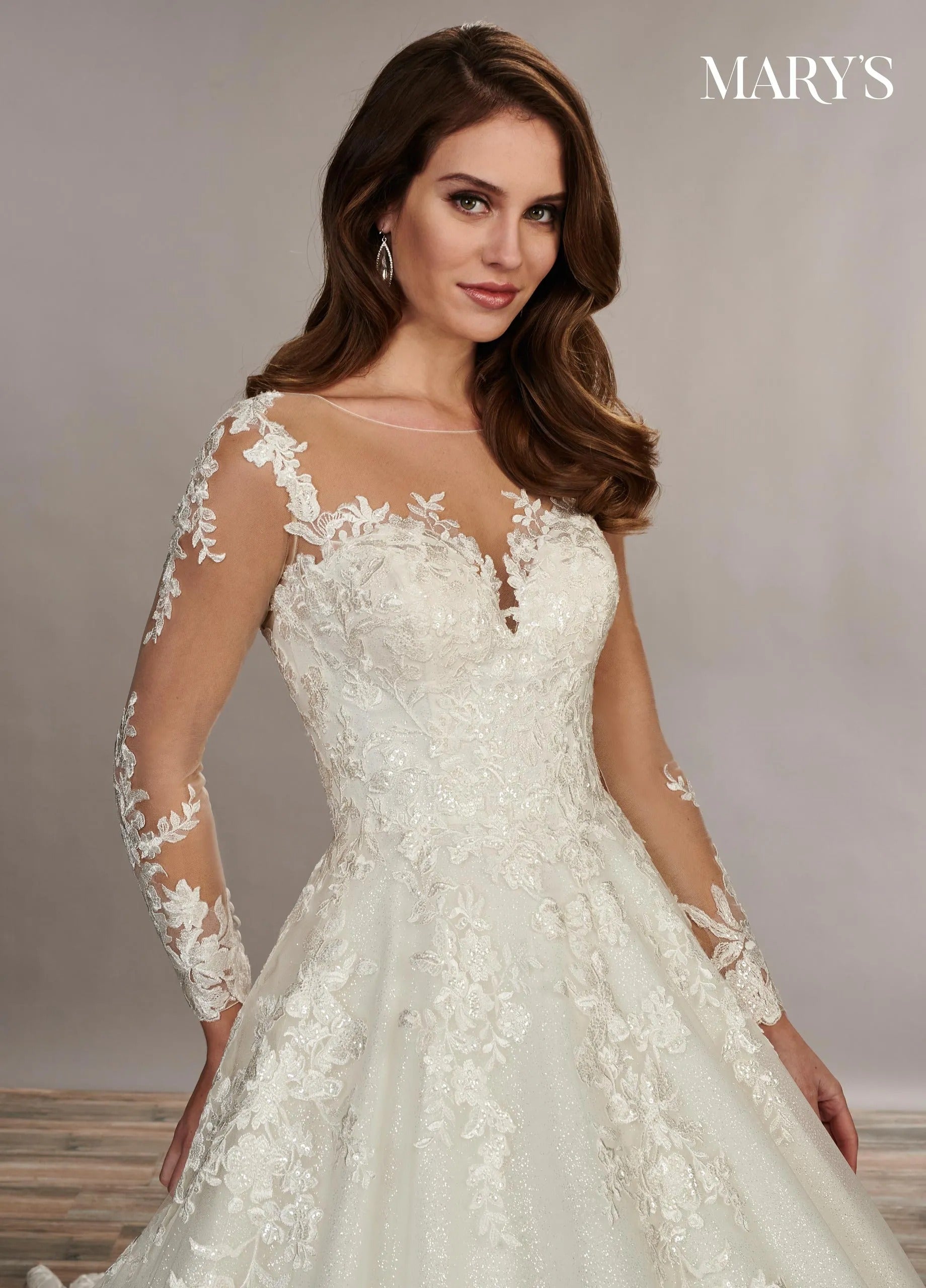 Ivory Nude Illusion Neck Floor-Length Tulle Bridal Ball Gown with Lace Appliqué Rachel Allan MB3079