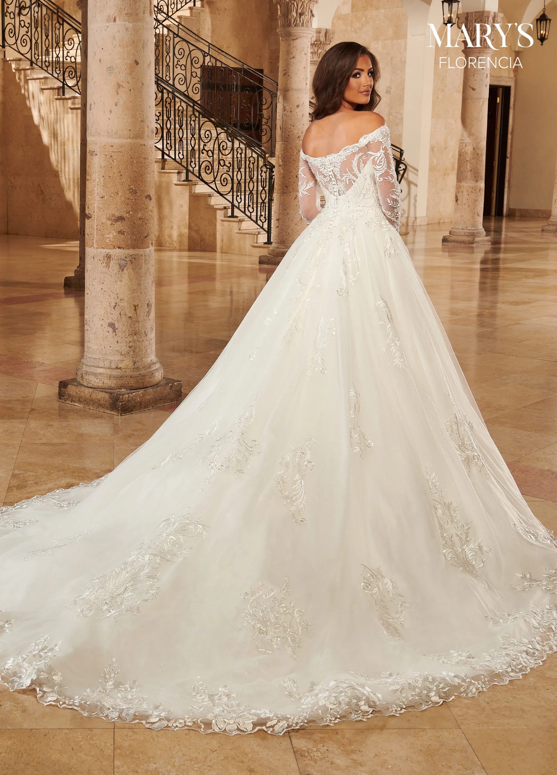 Ivory Off-the-Shoulder Floor-Length Tulle Bridal Ball Gown with Lace Appliqué Rachel Allan MB3144