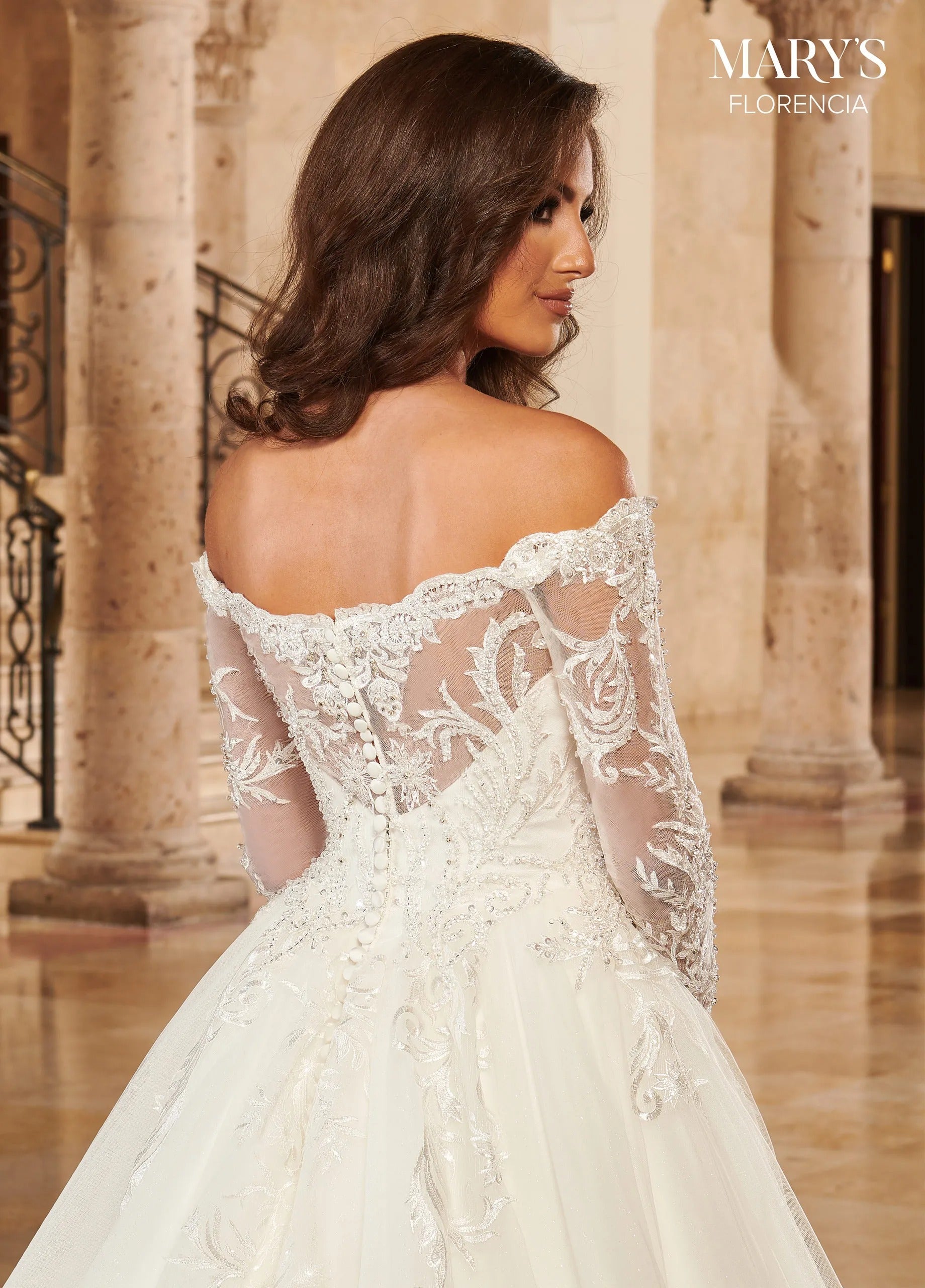 Ivory Off-the-Shoulder Floor-Length Tulle Bridal Ball Gown with Lace Appliqué Rachel Allan MB3144