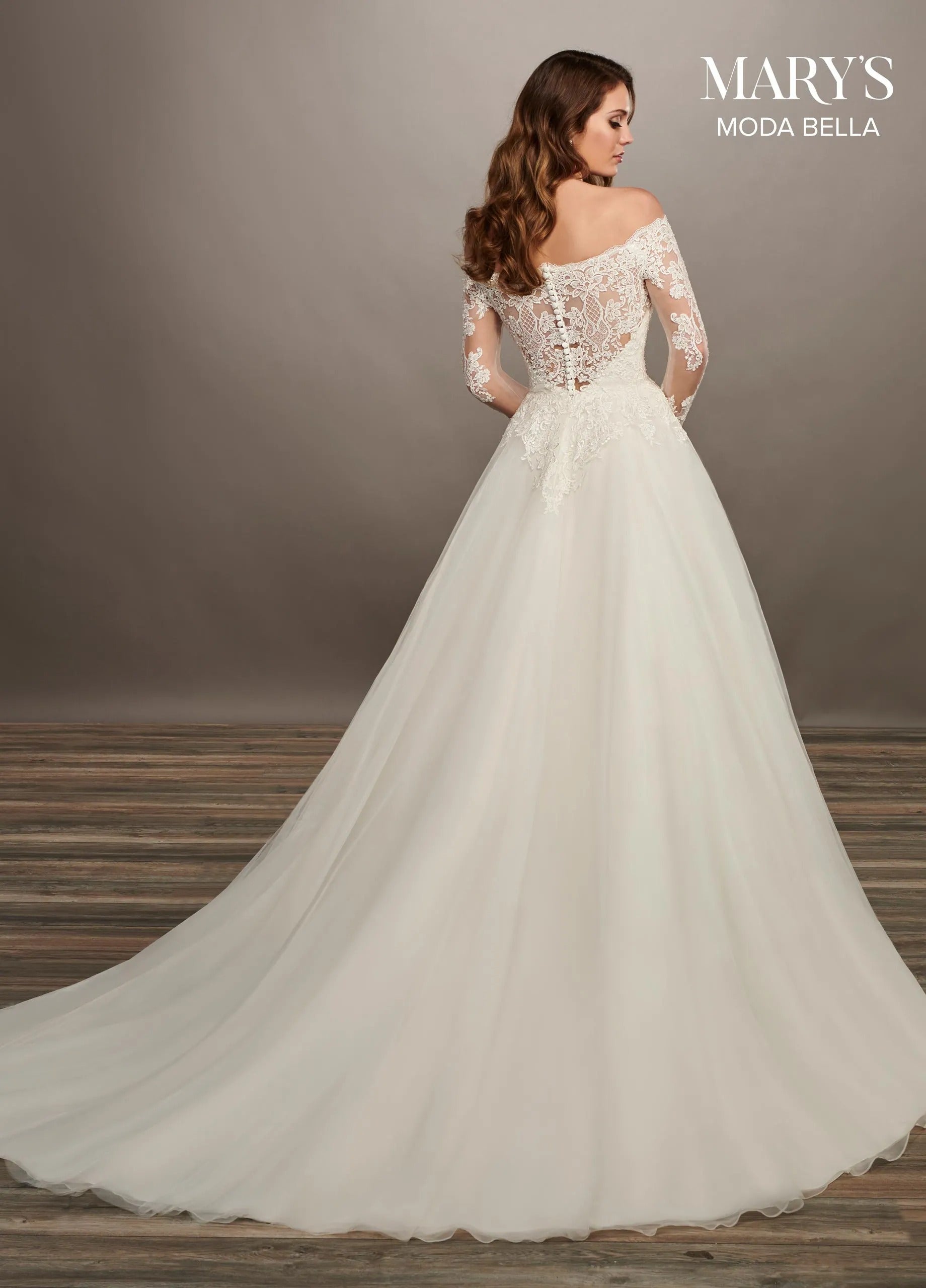 Ivory Off-the-Shoulder Floor-Length Tulle Bridal Ball Gown with Lace Bodice Rachel Allan MB2070