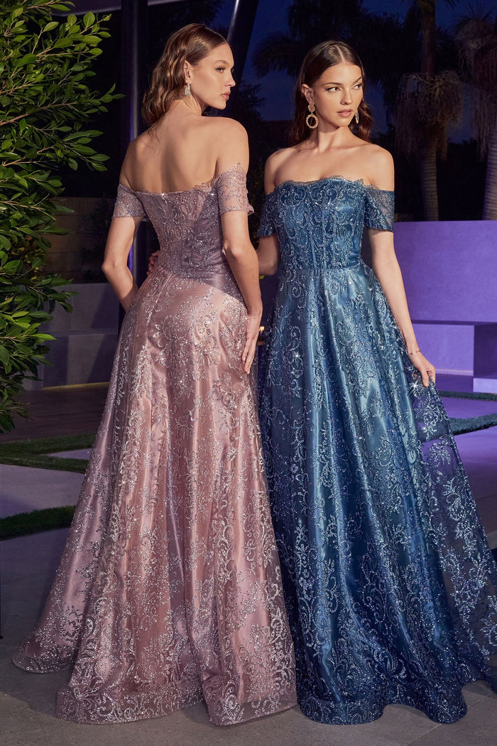 LaDivine J835 Long Off Shoulder Prom Dress in Blue_Mauve