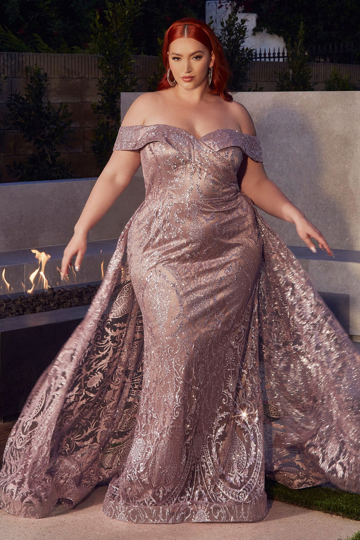 LaDivine J836 Long Off Shoulder Evening Gown in Mauve