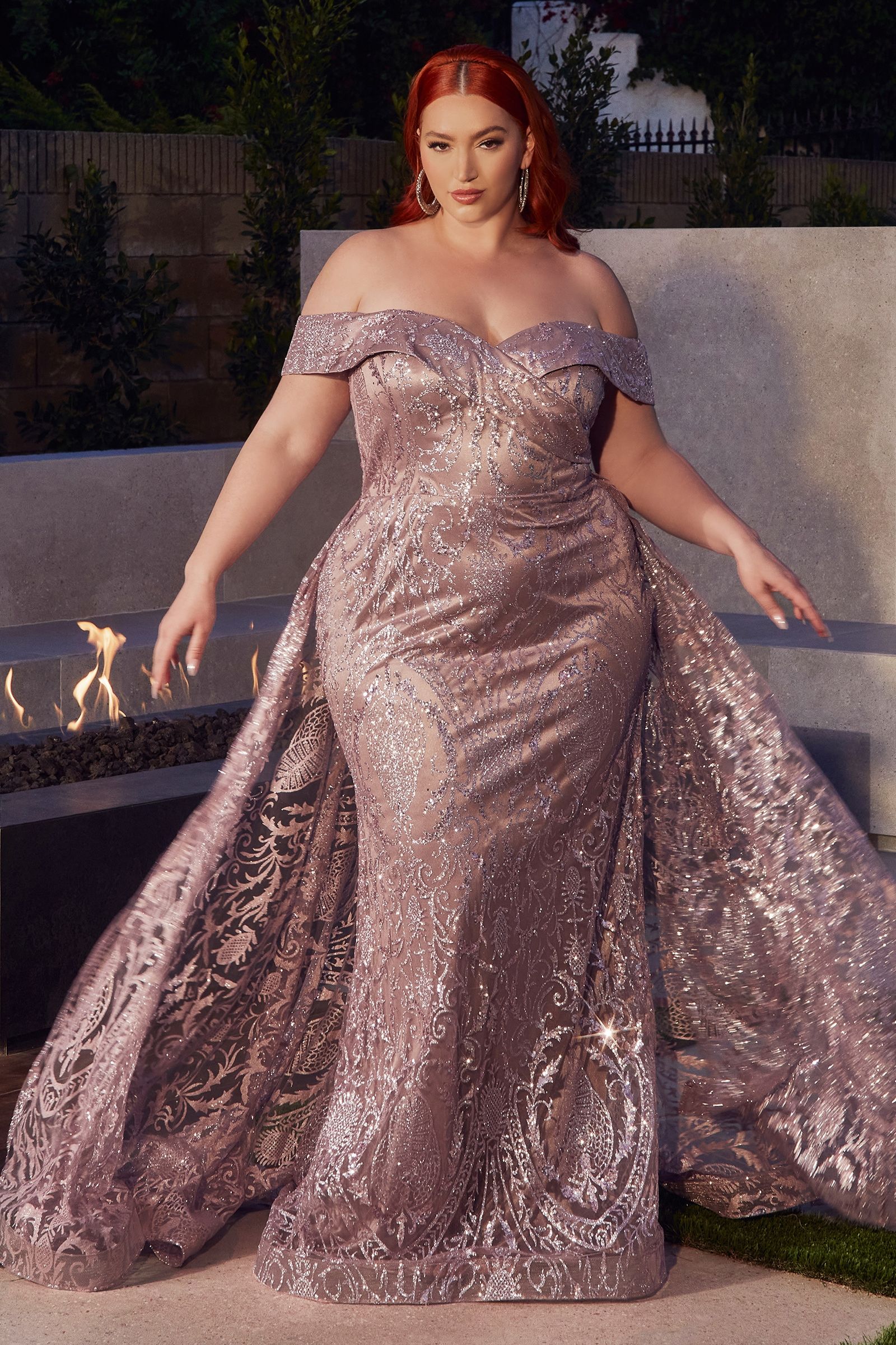 LaDivine J836 Long Off Shoulder Evening Gown in Mauve