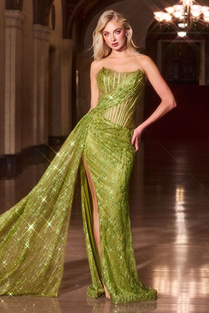 Prom Dresses Long Formal Glitter Print Prom Fitted Dress Greenery