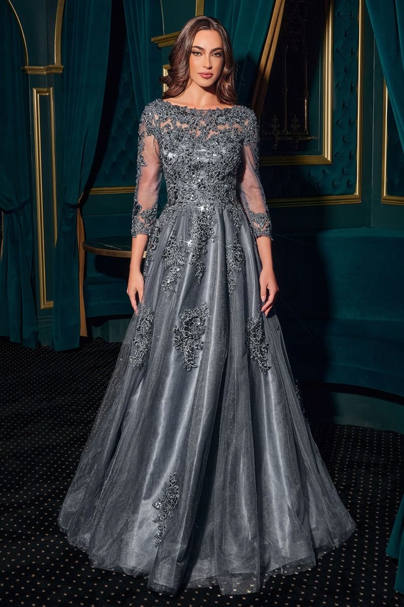 Midnight Grey LaDivine J883 Long Formal A Line Evening Dress