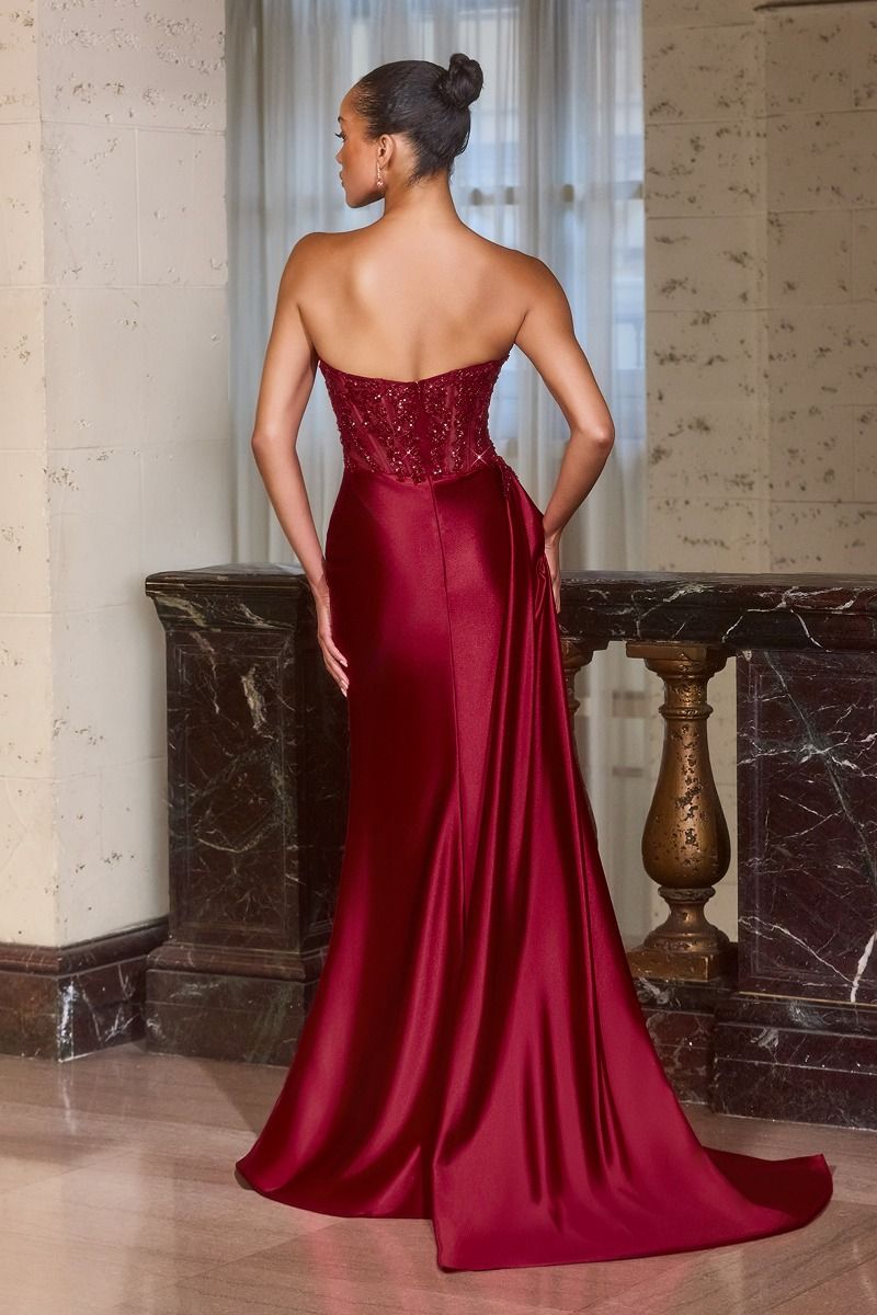 Prom Dresses Long Formal Floral Lace Applique Beaded Prom Dress Burgundy