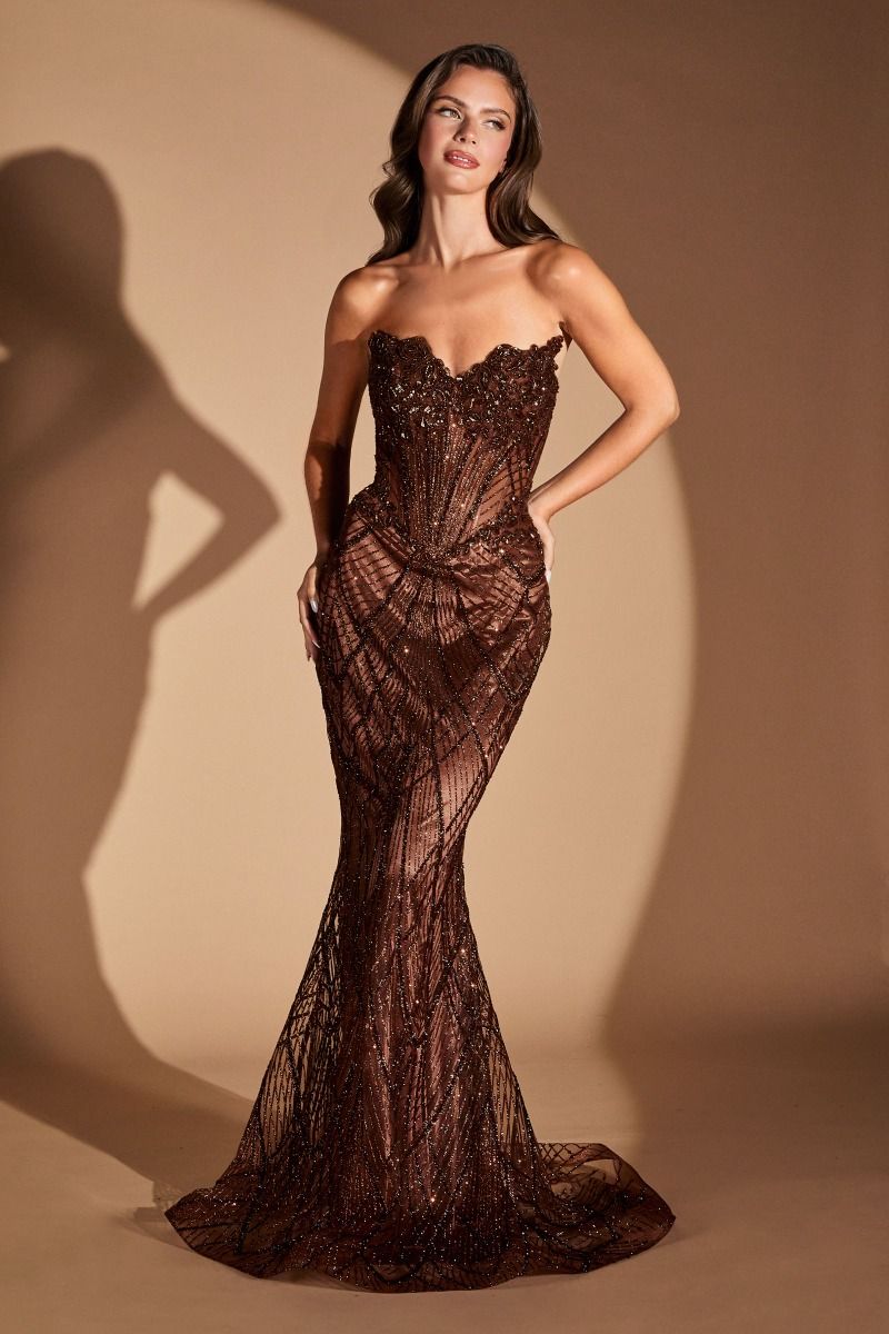 Prom Dresses Beaded Fitted Long Formal Sequin Evening Prom Dress ESPRESSO