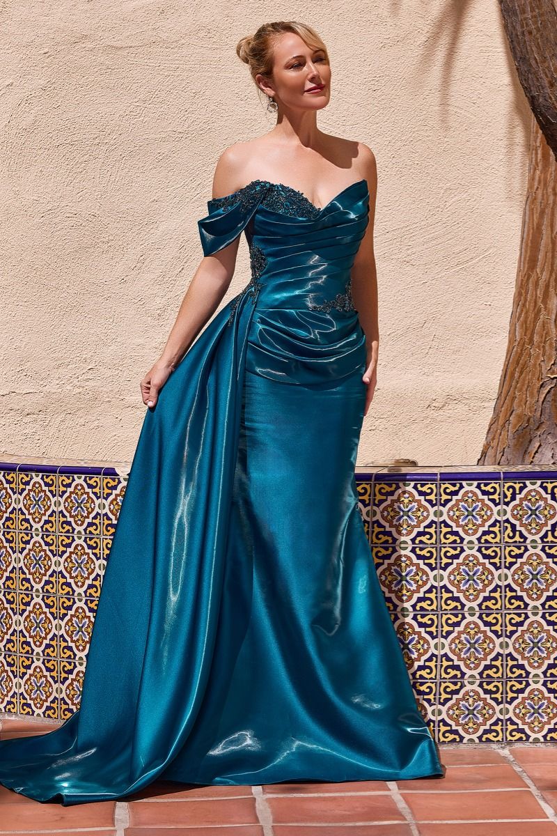 Off-the-Shoulder Floor-Length Satin Occasion Mermaid LaDivine J916