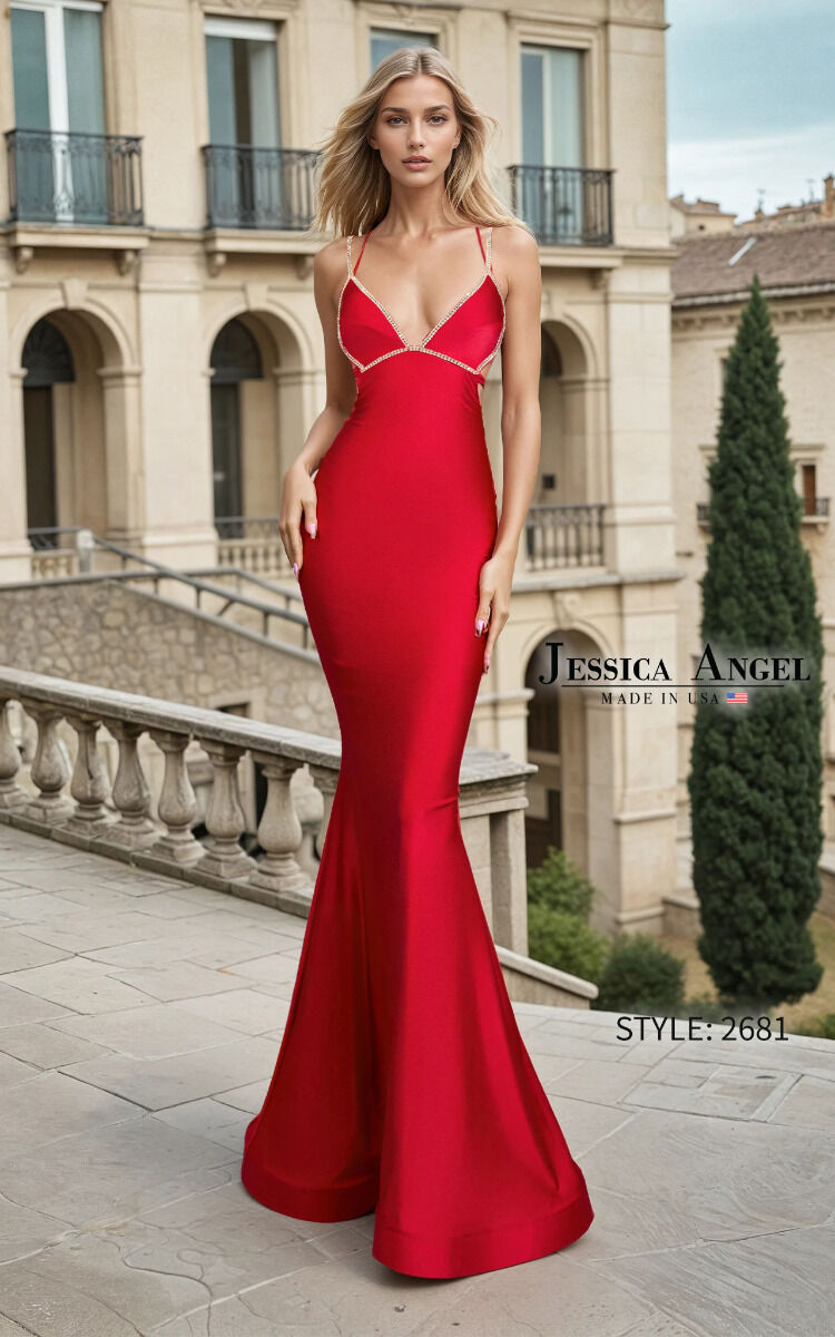 Prom Dresses Beaded Long Fitted Formal Prom Evening Dress Jessica Angel 2681 Red