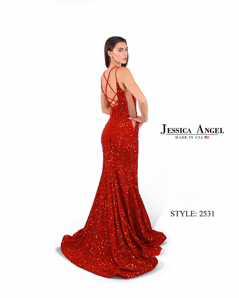 Prom Dresses Sequin Long Formal Mermaid Prom Dress Jessica Angel 2531 Red