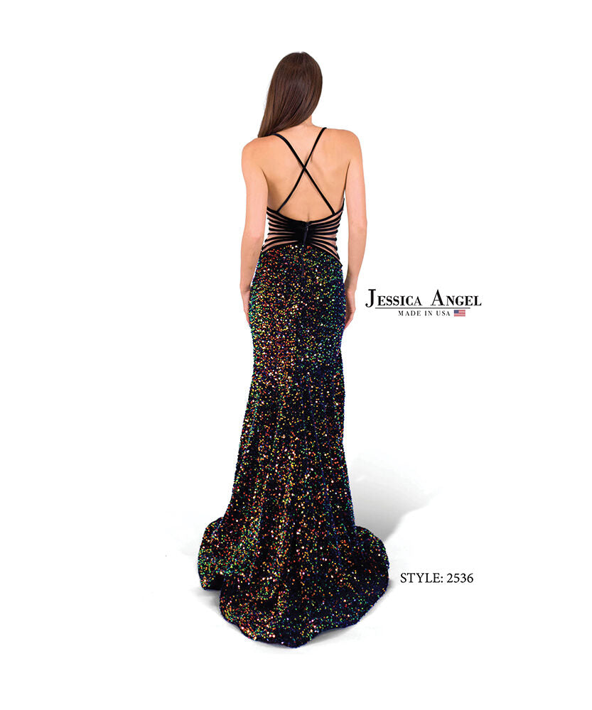 Prom Dresses Sequin Fitted Long Formal Slit Velvet Prom Dress Jessica Angel 2536 Brown
