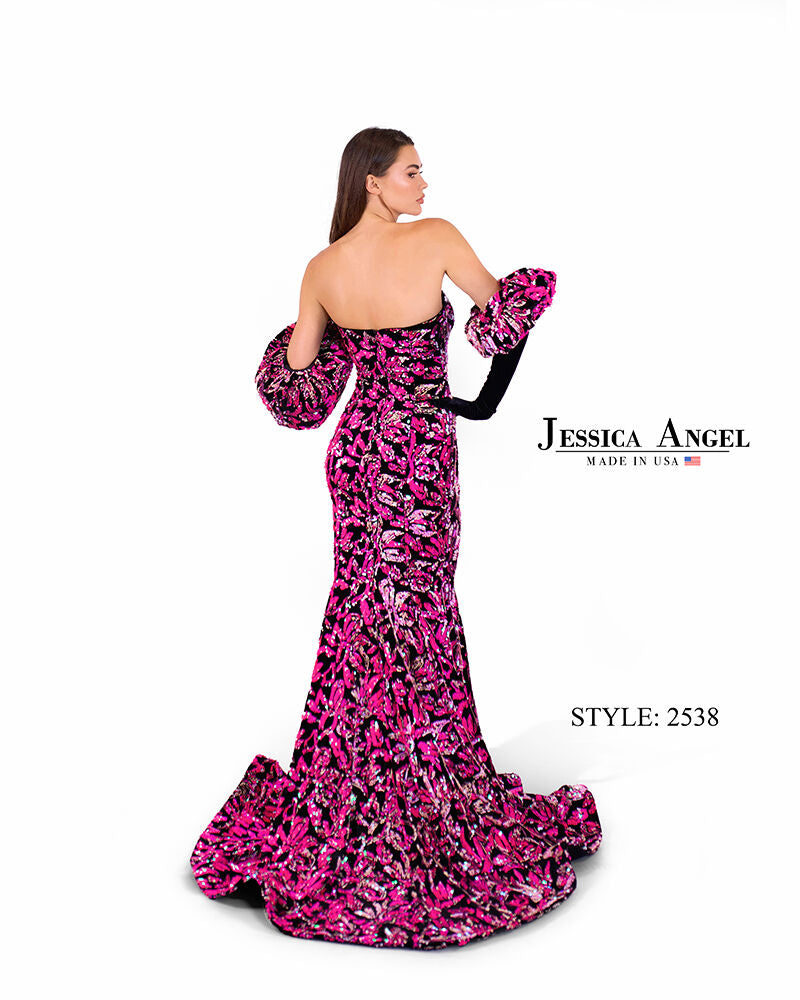 Prom Dresses Floral Sequin Velvet Long Formal Mermaid Prom Dress Jessica Angel 2538 Fuchsia