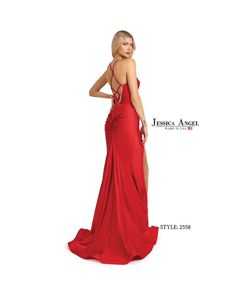 Prom Dresses Slit Fitted Long Formal Corset Prom Dress Jessica Angel 2558 Red