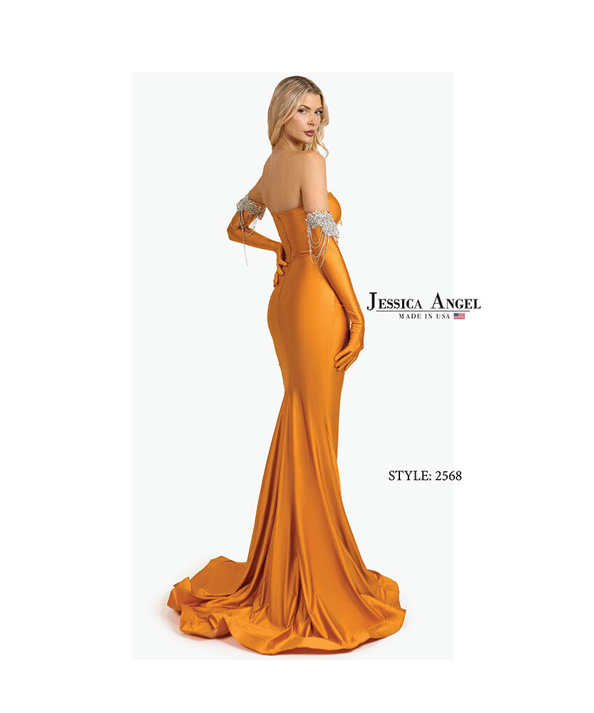 Prom Dresses Beaded Long Formal Fitted Evening Slit Prom Dress Jessica Angel 2568 Texas Orange