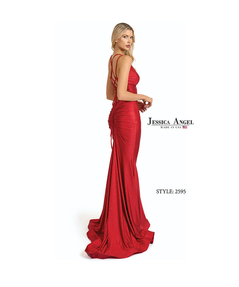 Prom Dresses Beaded Long Formal Fitted Prom Evening Dress Jessica Angel 2595 Red