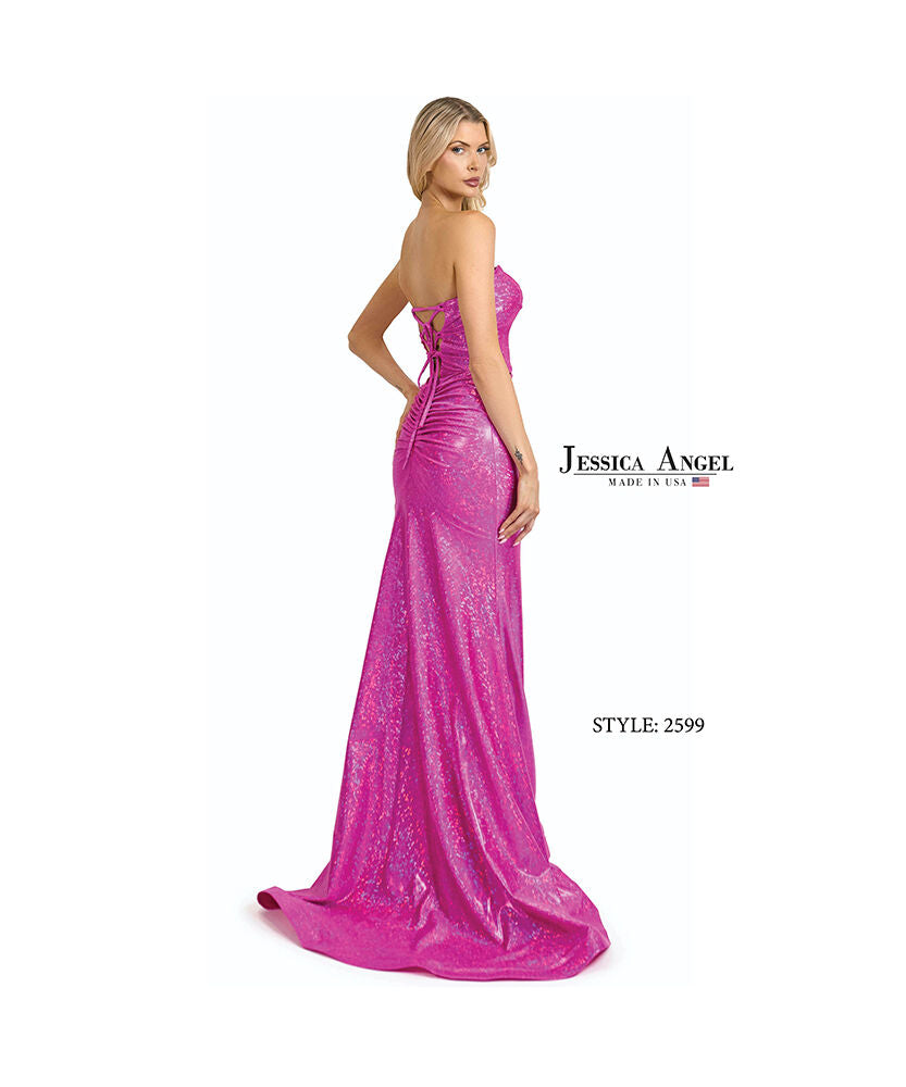 Prom Dresses Long Formal Metallic Slit Evening Prom Dress Jessica Angel 2599 Fuchsia