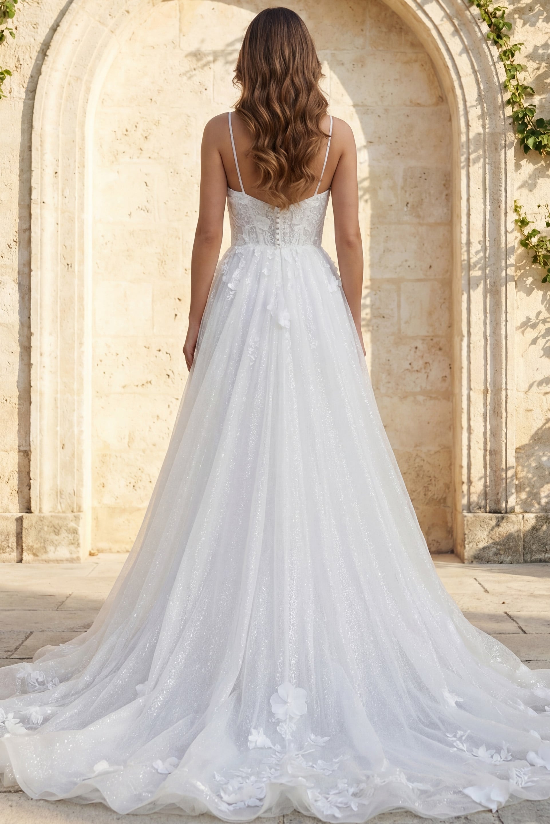 V-Neck Floor-Length Tulle Wedding A-Line Gown Jovani JB43315