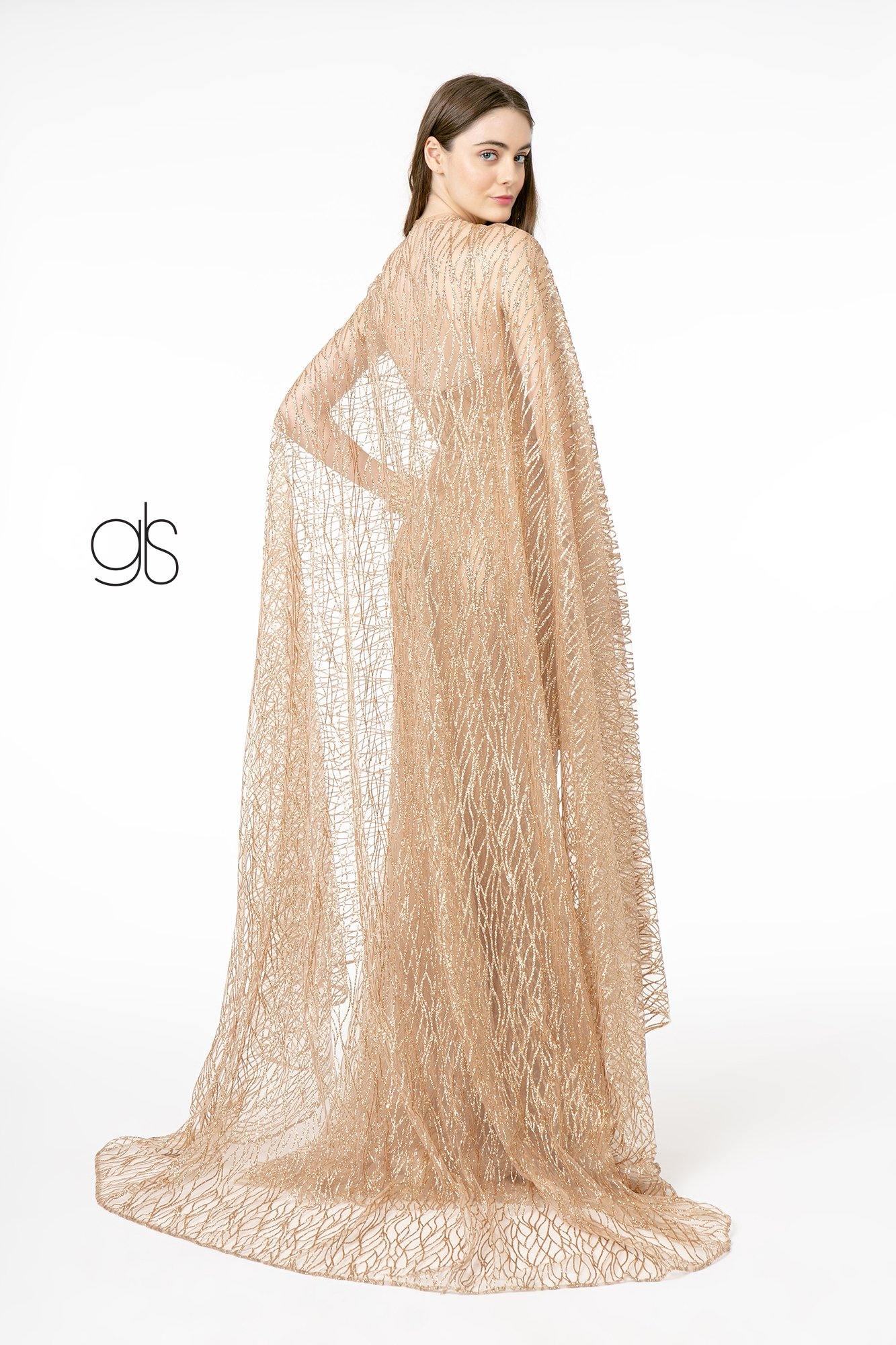 Jewel Embellished Bodice Long Prom Dress with Cape - The Dress Outlet Elizabeth K