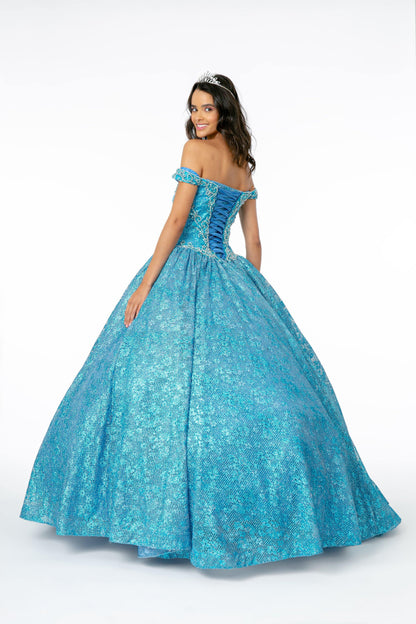Jewel Embellished Glitter Netting Quinceanera Dress - The Dress Outlet Elizabeth K
