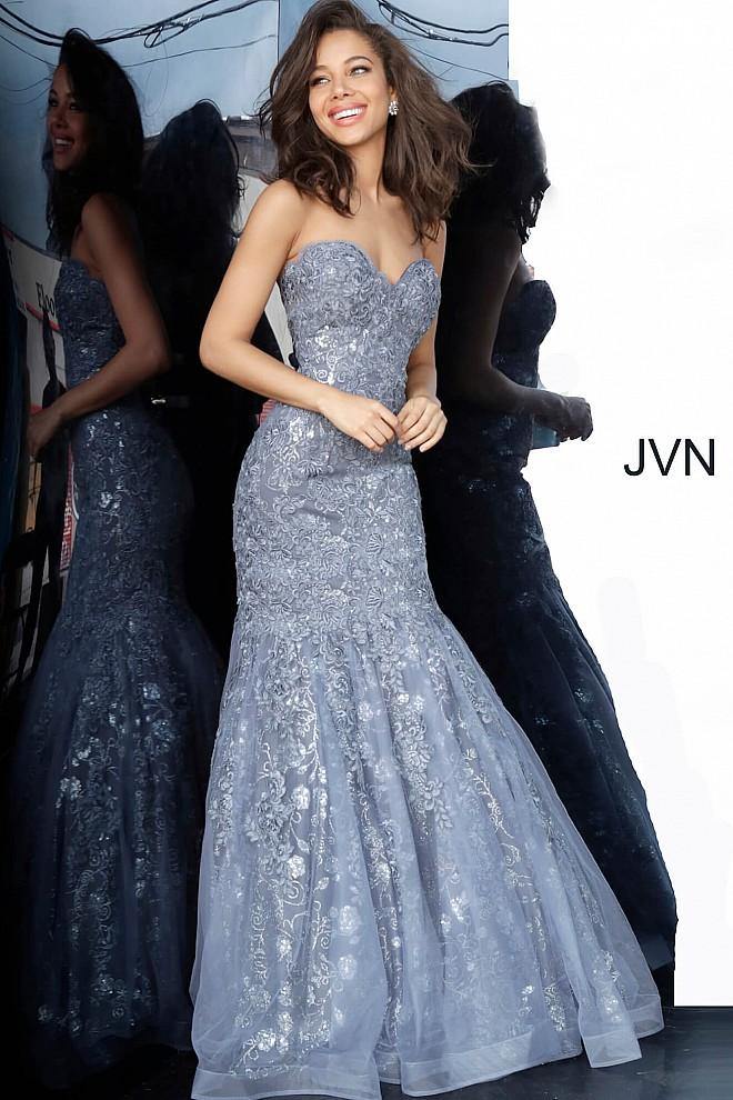 JVN By Jovani Long Mermaid Prom Dress JVN00874 Grey - The Dress Outlet Jovani